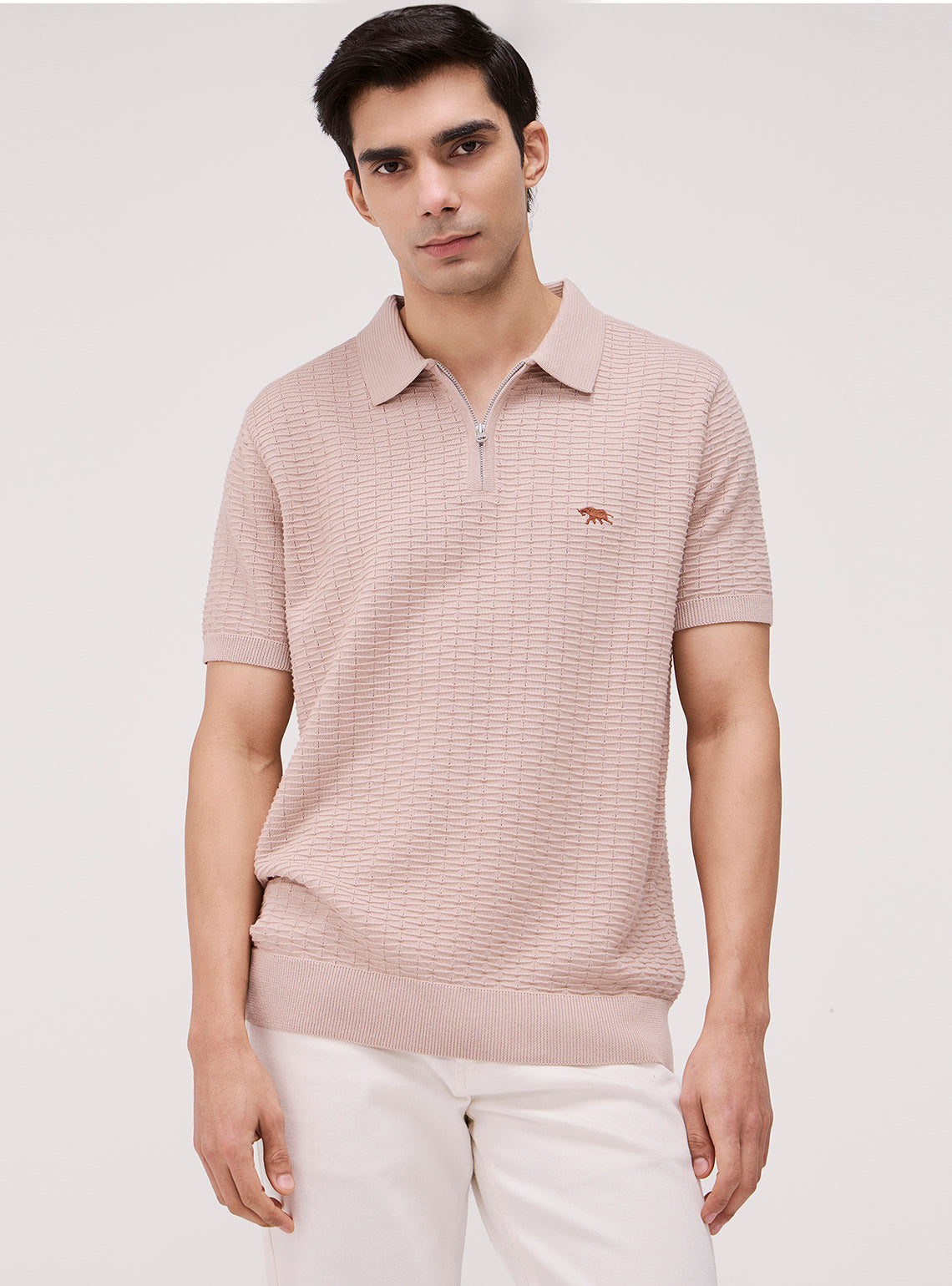 Stone Beige Cotton Knit Polo