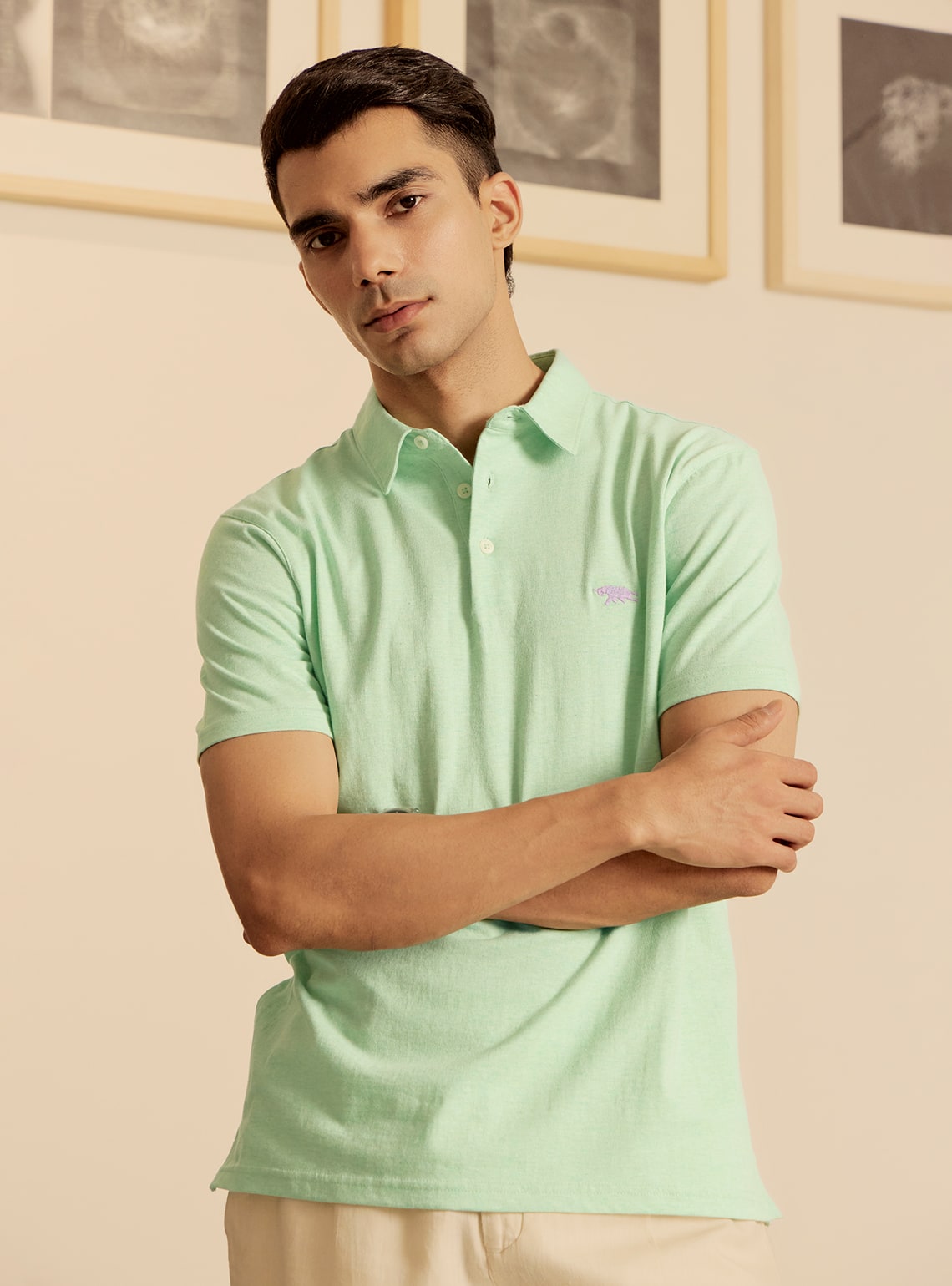 Lunar Green Cotton Melange Polo
