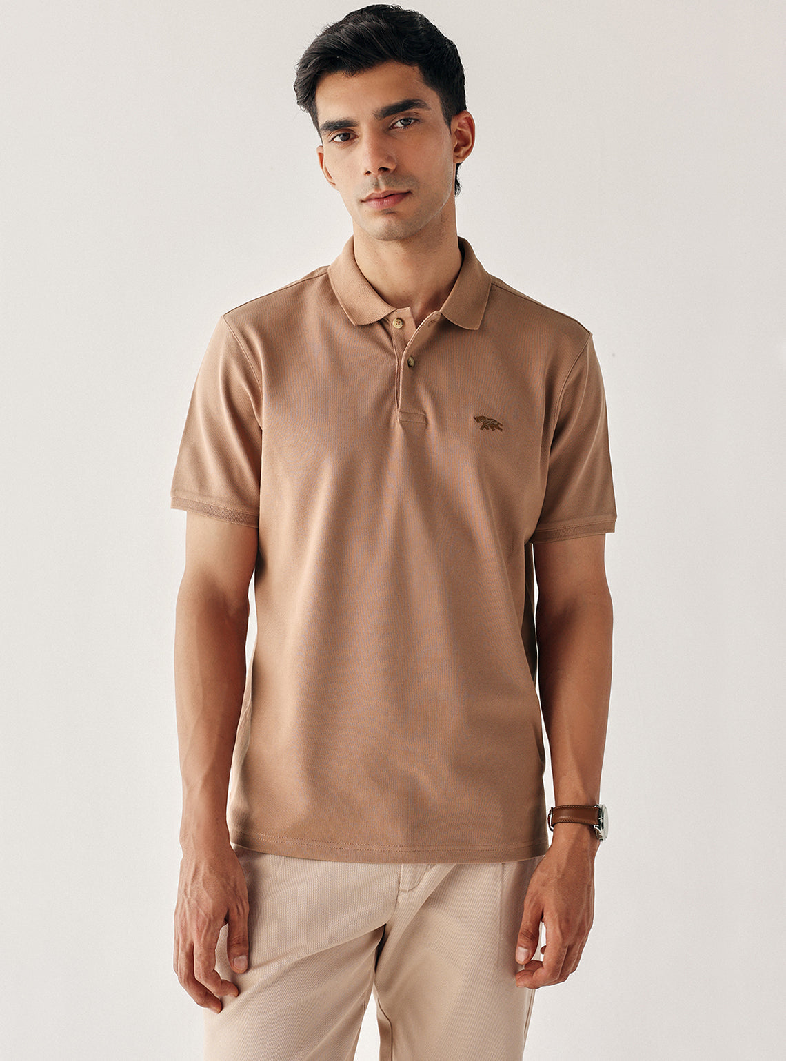 Saddle Brown Cotton Stretch Pique Polo