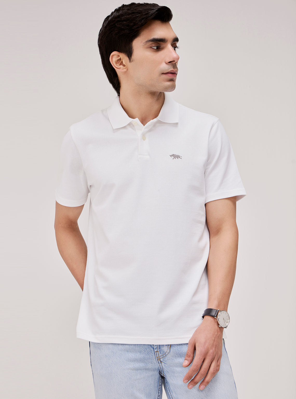 Cloud White Cotton Stretch Polo