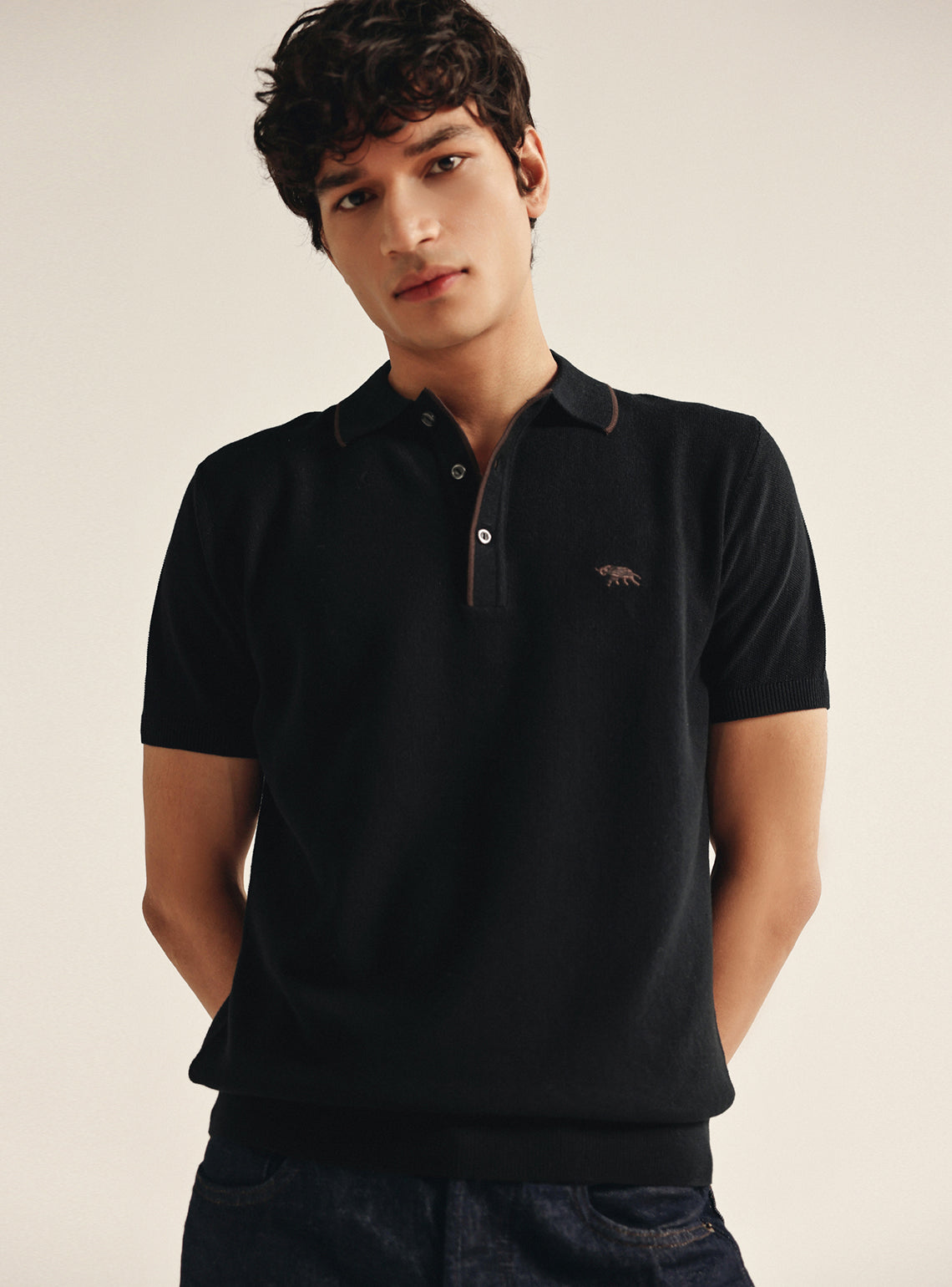 Onyx Black Moss Knit Polo