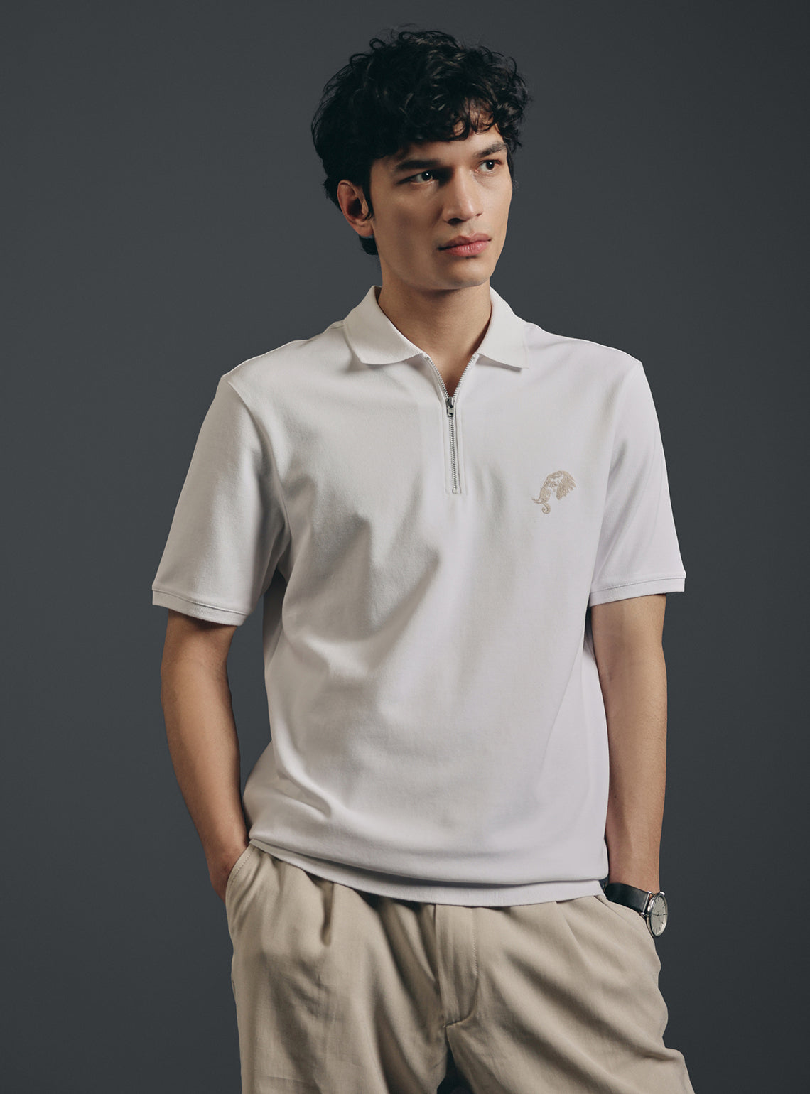 Milk White Cotton Stretch Pique Polo