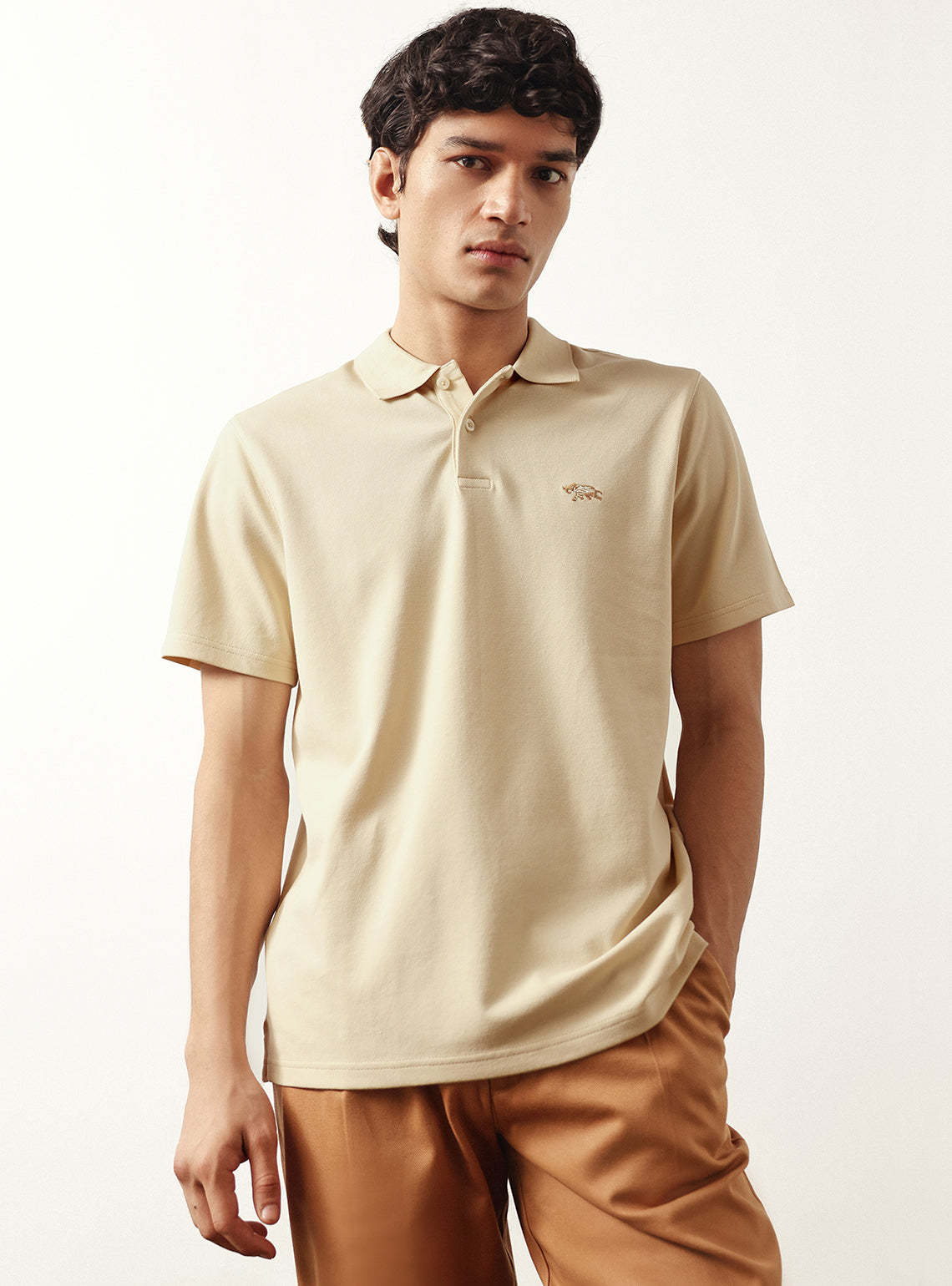 Bison Beige Cotton Stretch Pique Polo