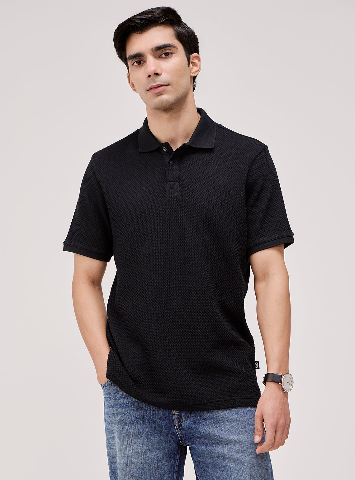 Pure Black Waffle Polo