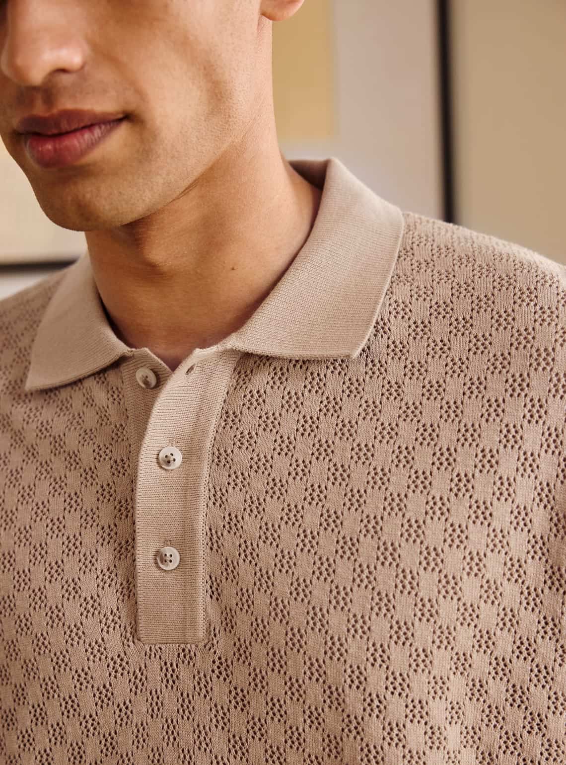 Almond Cotton Pointelle Polo