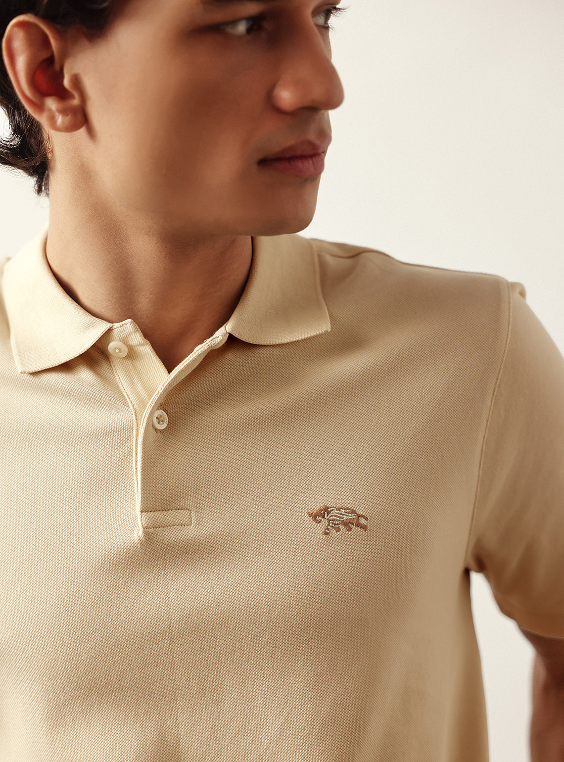 Bison Beige Cotton Stretch Pique Polo