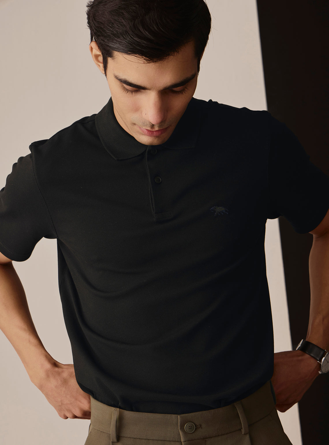 Coal Black Cotton Stretch Polo