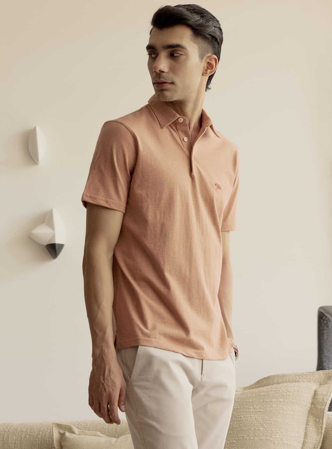 Antique Brown Cotton Melange Polo