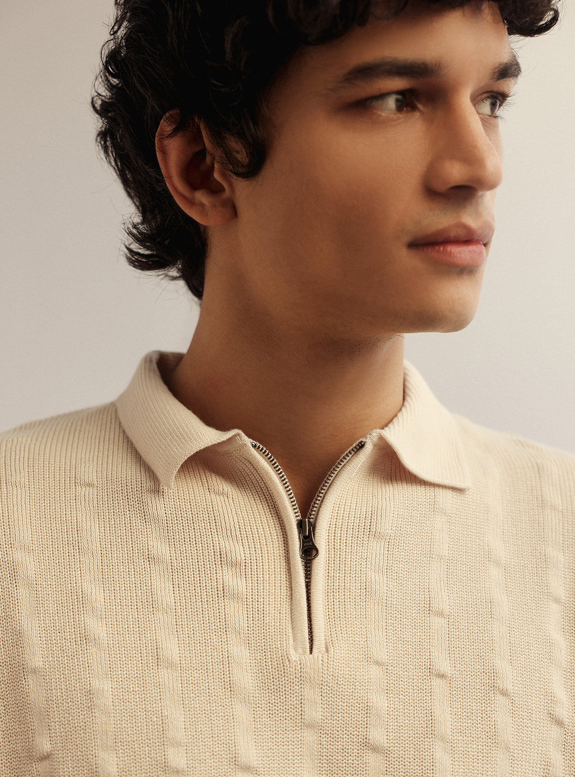 Vanilla White Cotton Seersucker Knit Polo