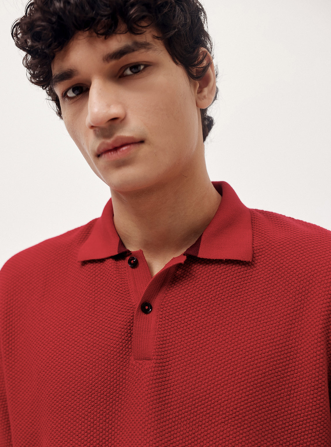 Cinnebar Red Cotton Moss Knit Polo