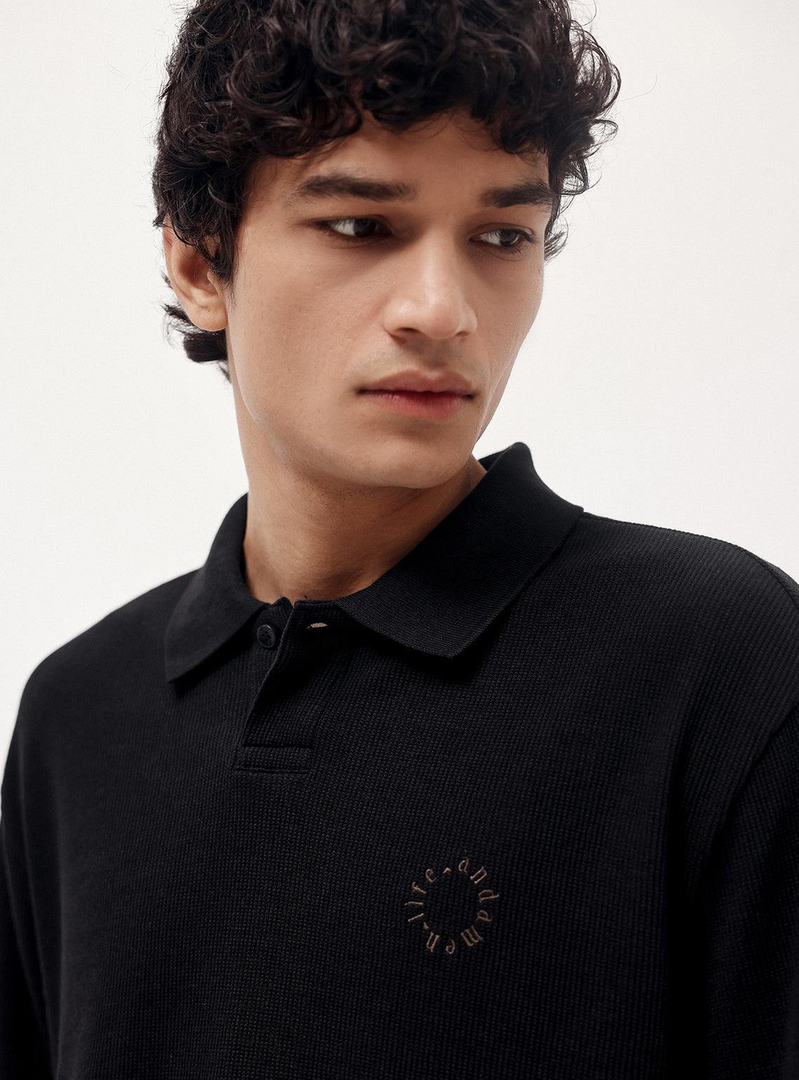 Bunker Black Cotton Blend Waffle Knit Polo