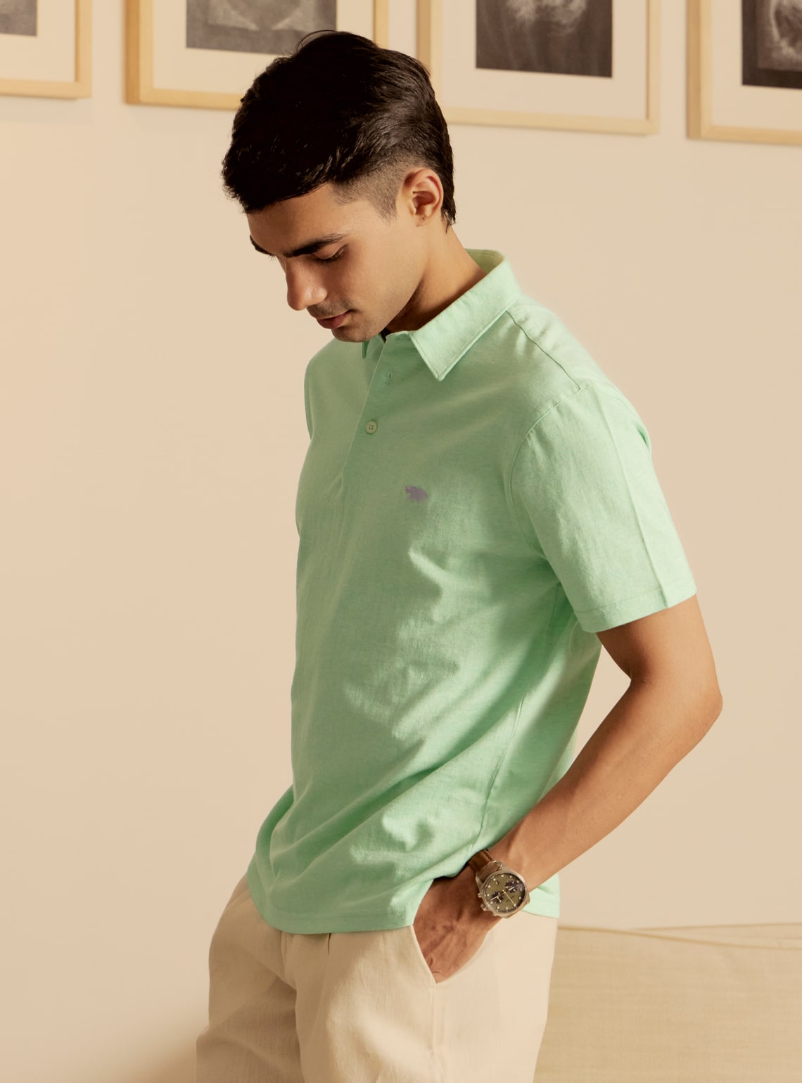 Lunar Green Cotton Melange Polo