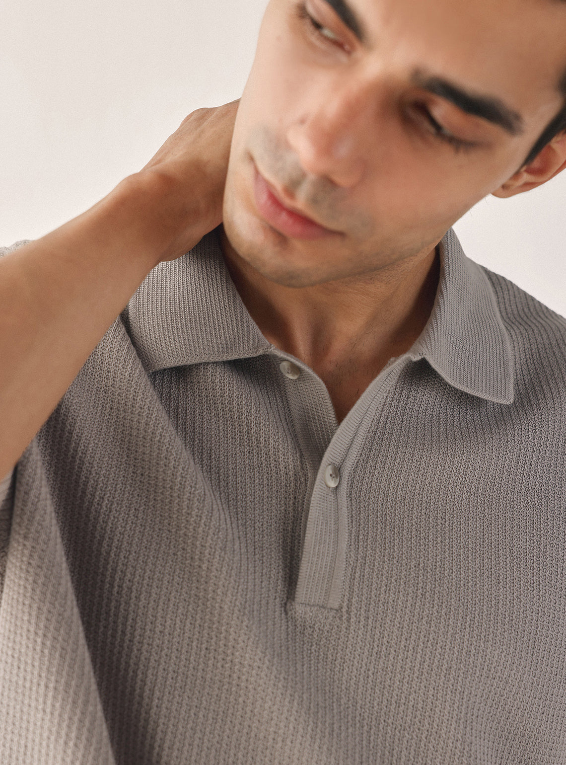 Nomad Grey Cotton Textured Polo