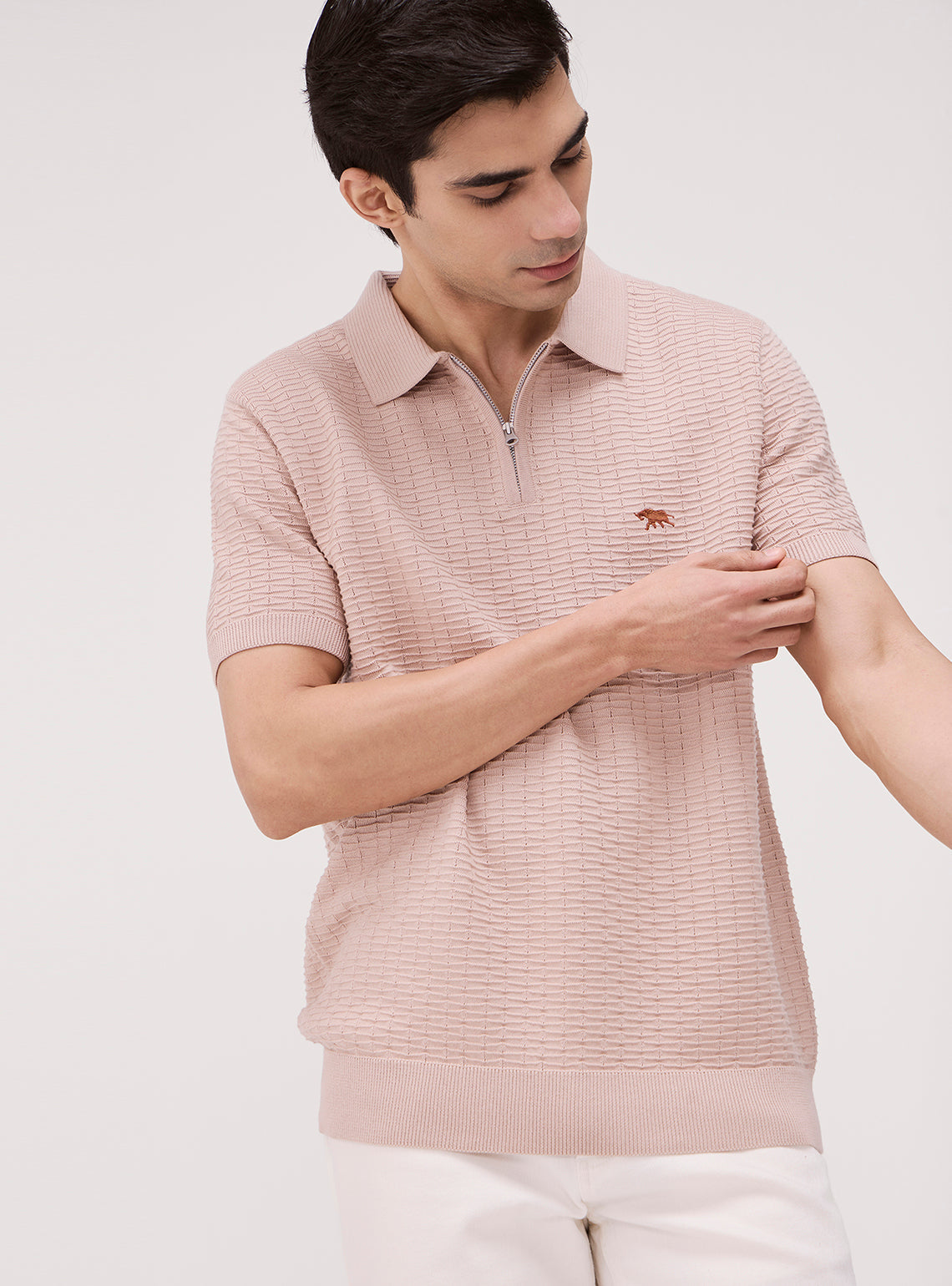 Stone Beige Cotton Knit Polo