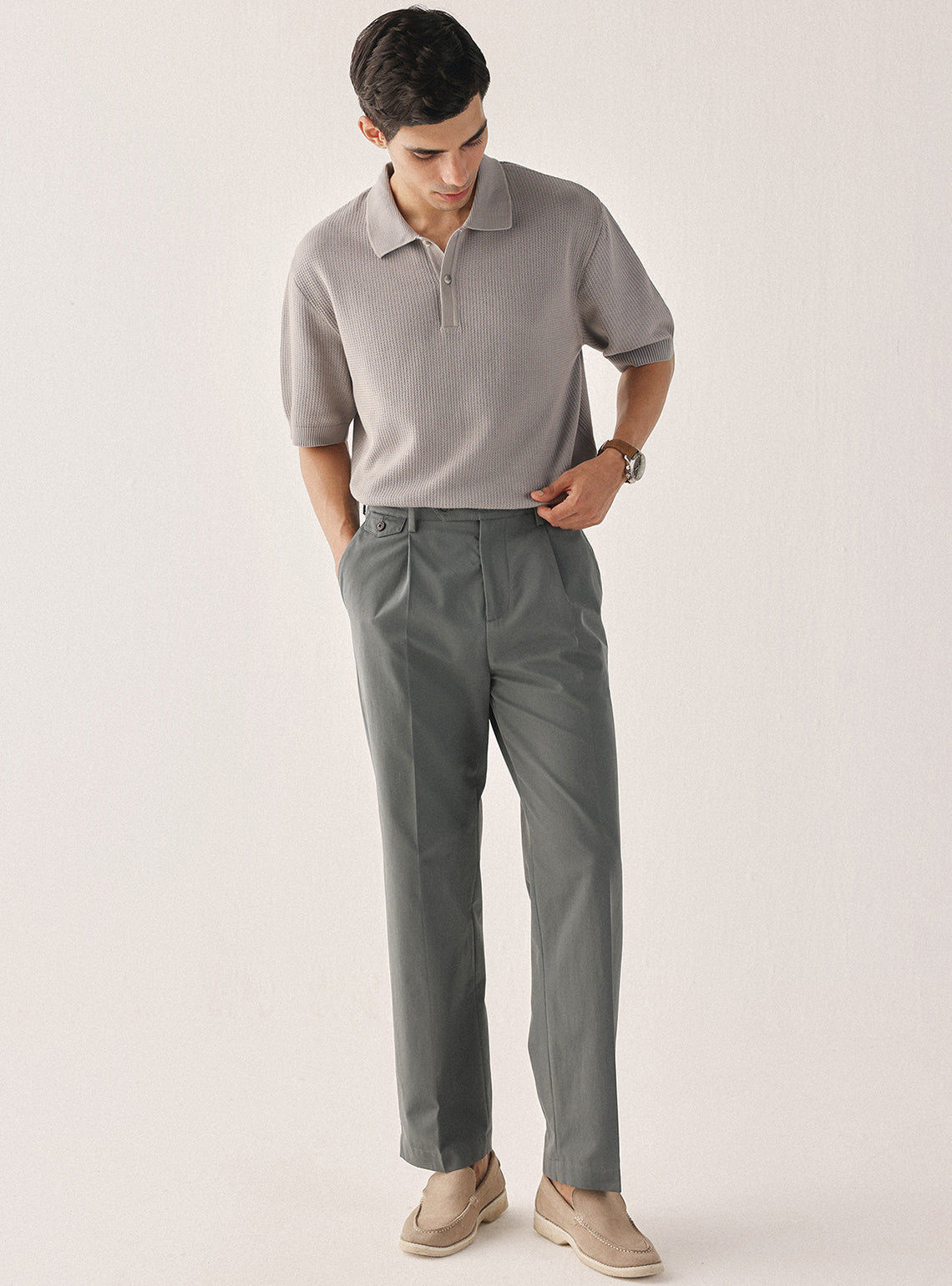 Nomad Grey Cotton Textured Polo