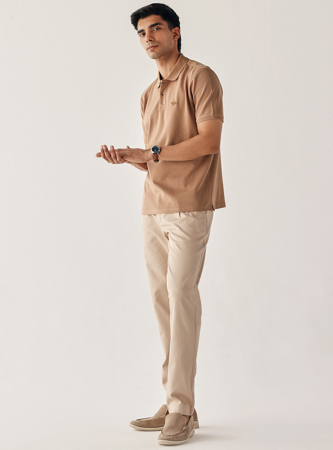 Saddle Brown Cotton Stretch Pique Polo
