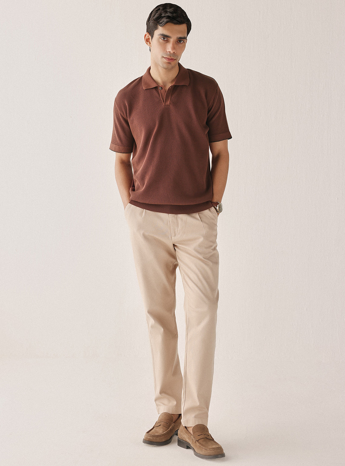 Mocha Rust Cotton Textured Polo