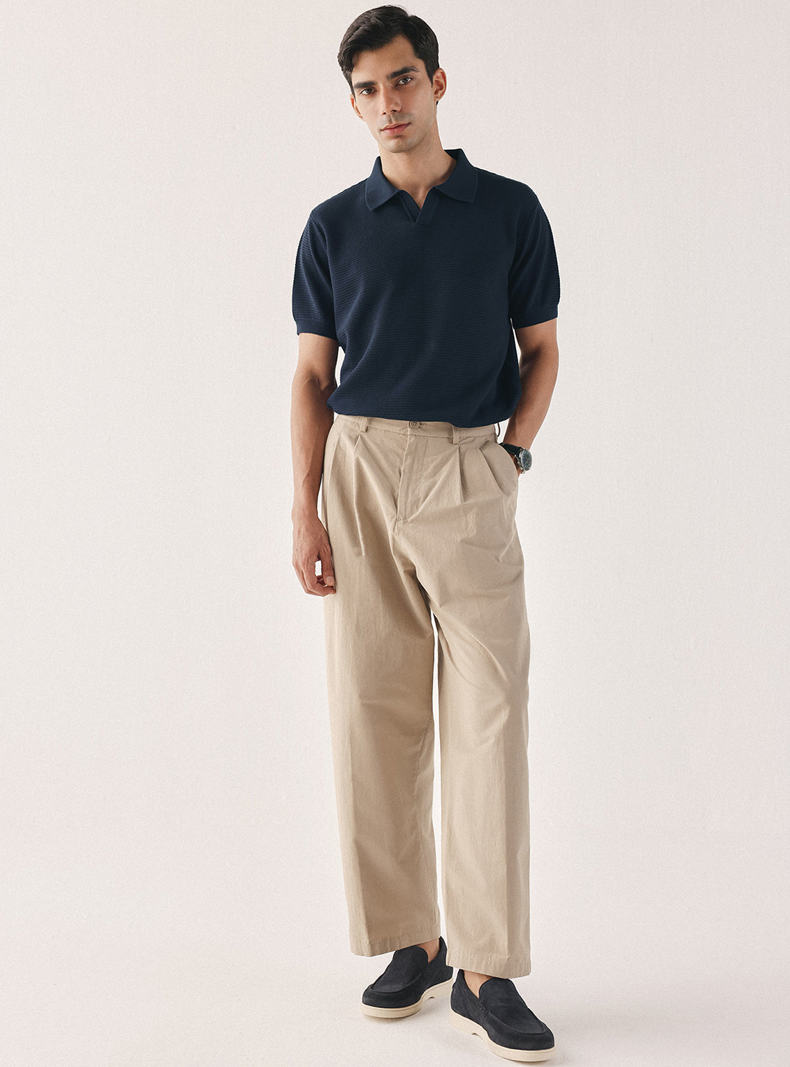 Deep Navy Cotton Textured Polo