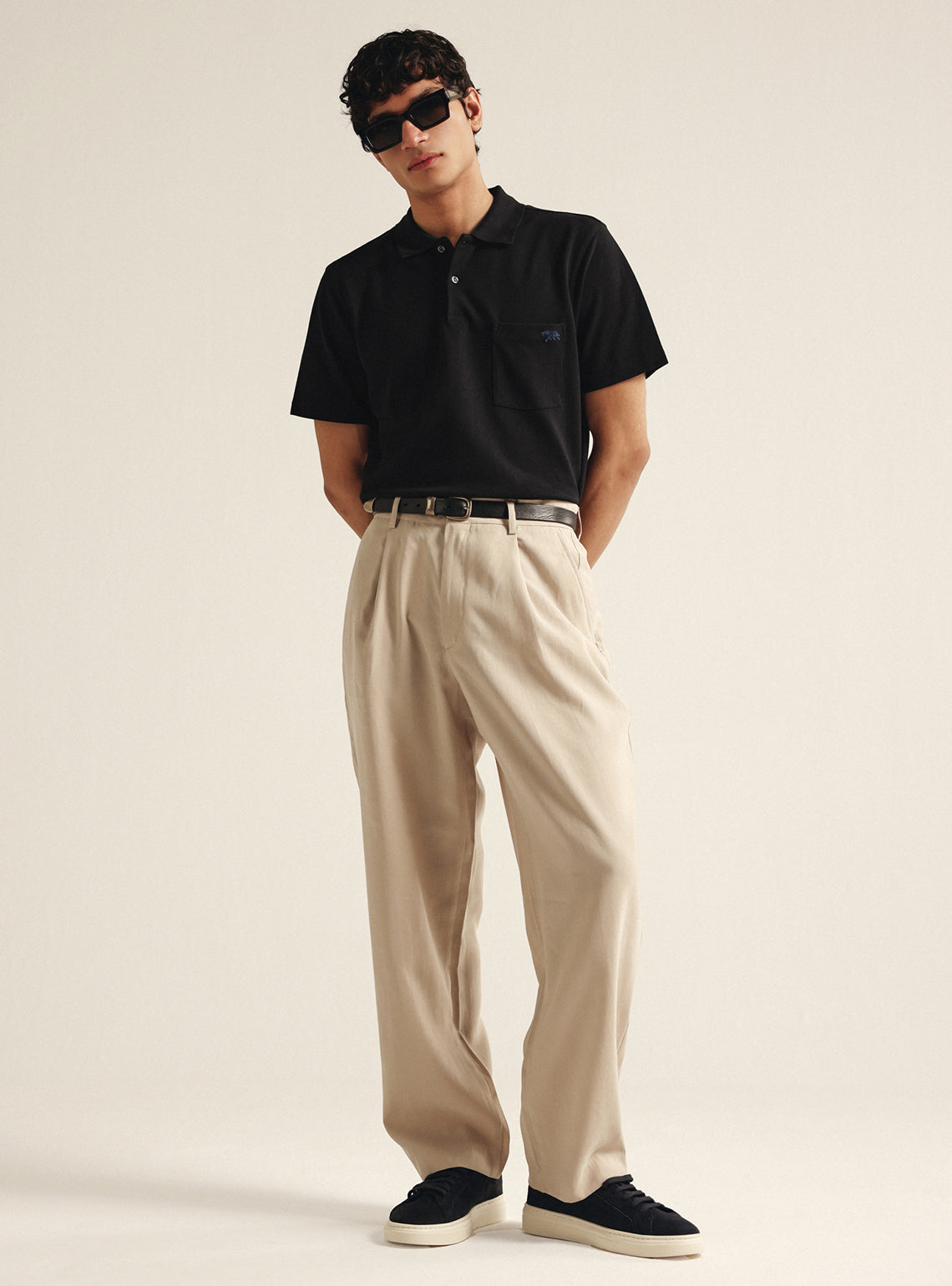 Ink Black Cotton Stretch Pocket Polo