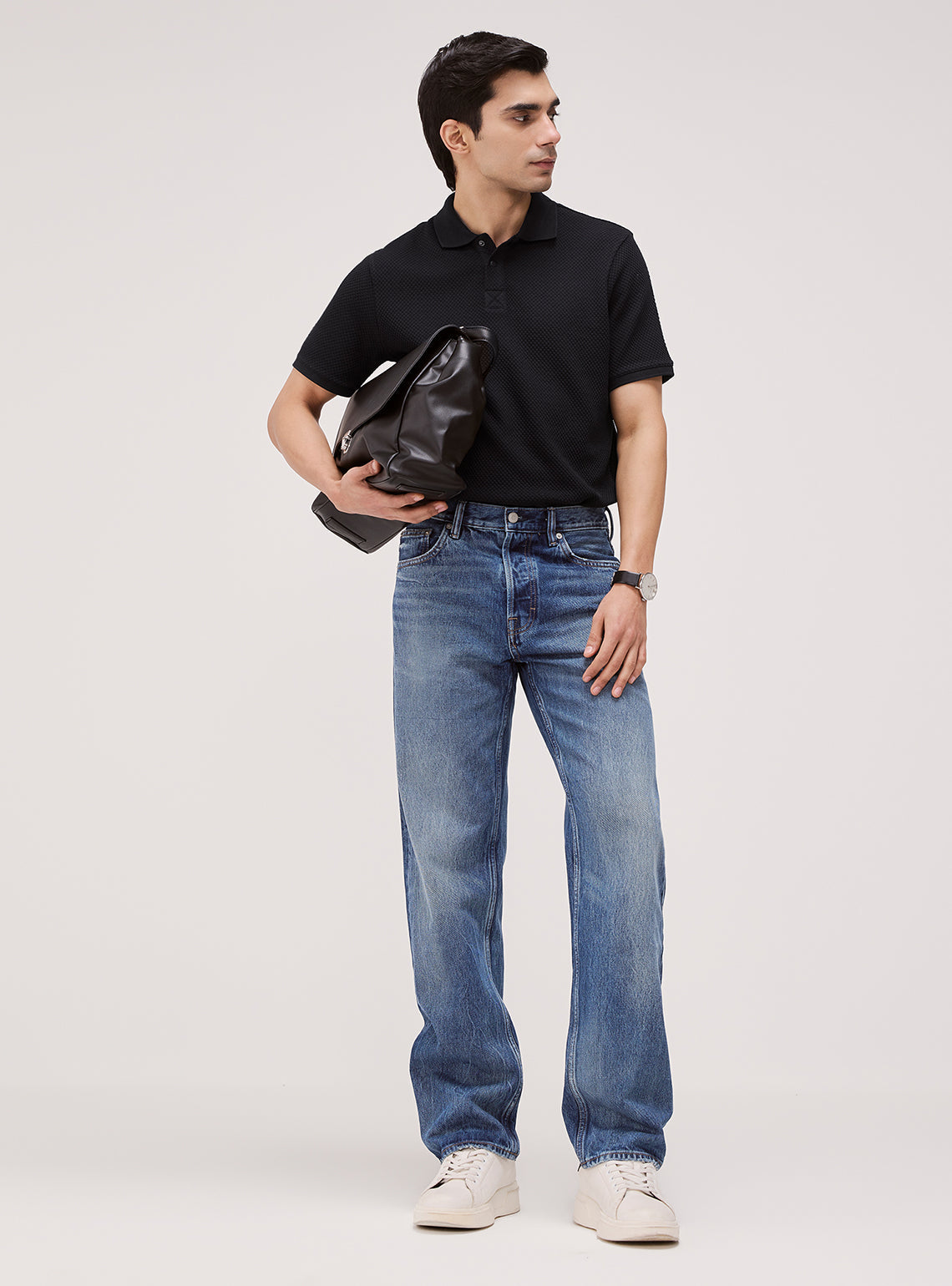 Pure Black Waffle Polo