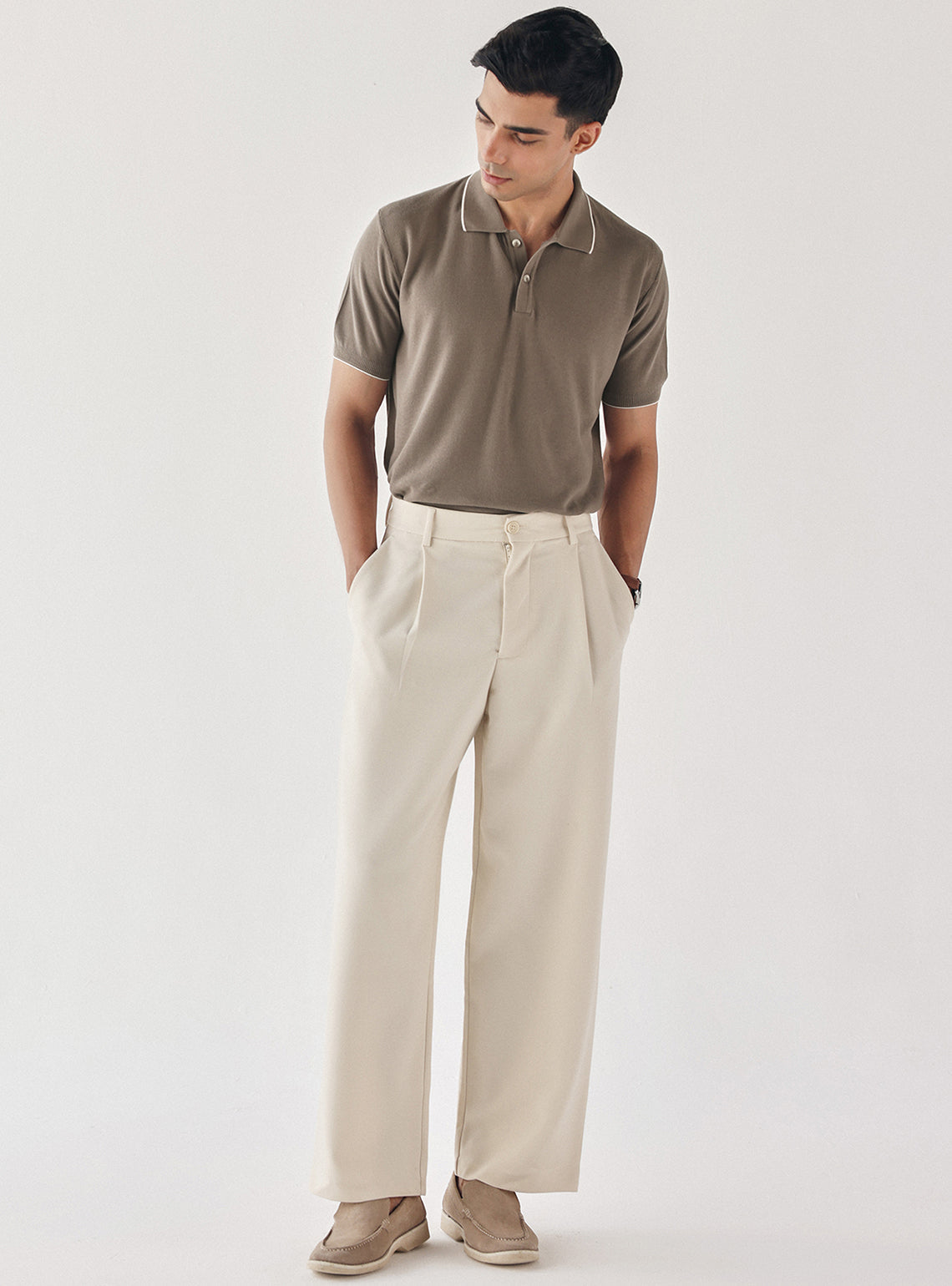 Sandstone Taupe Cotton Bamboo Polo