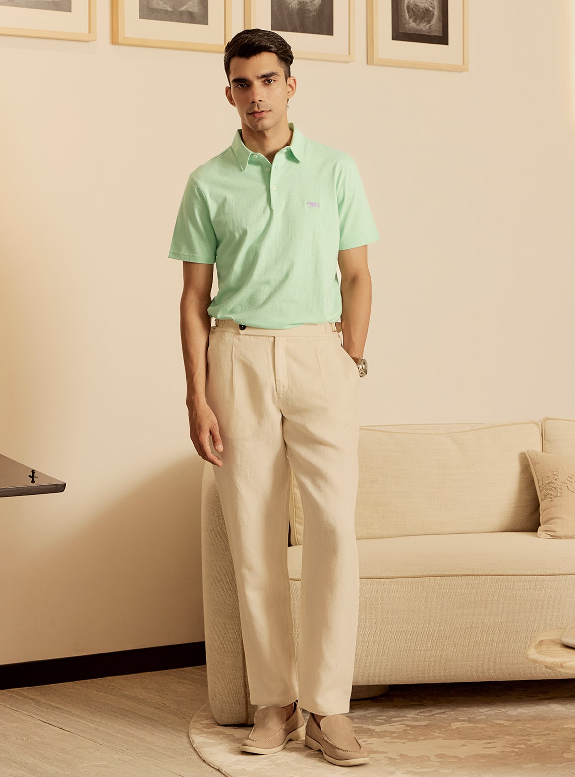 Lunar Green Cotton Melange Polo