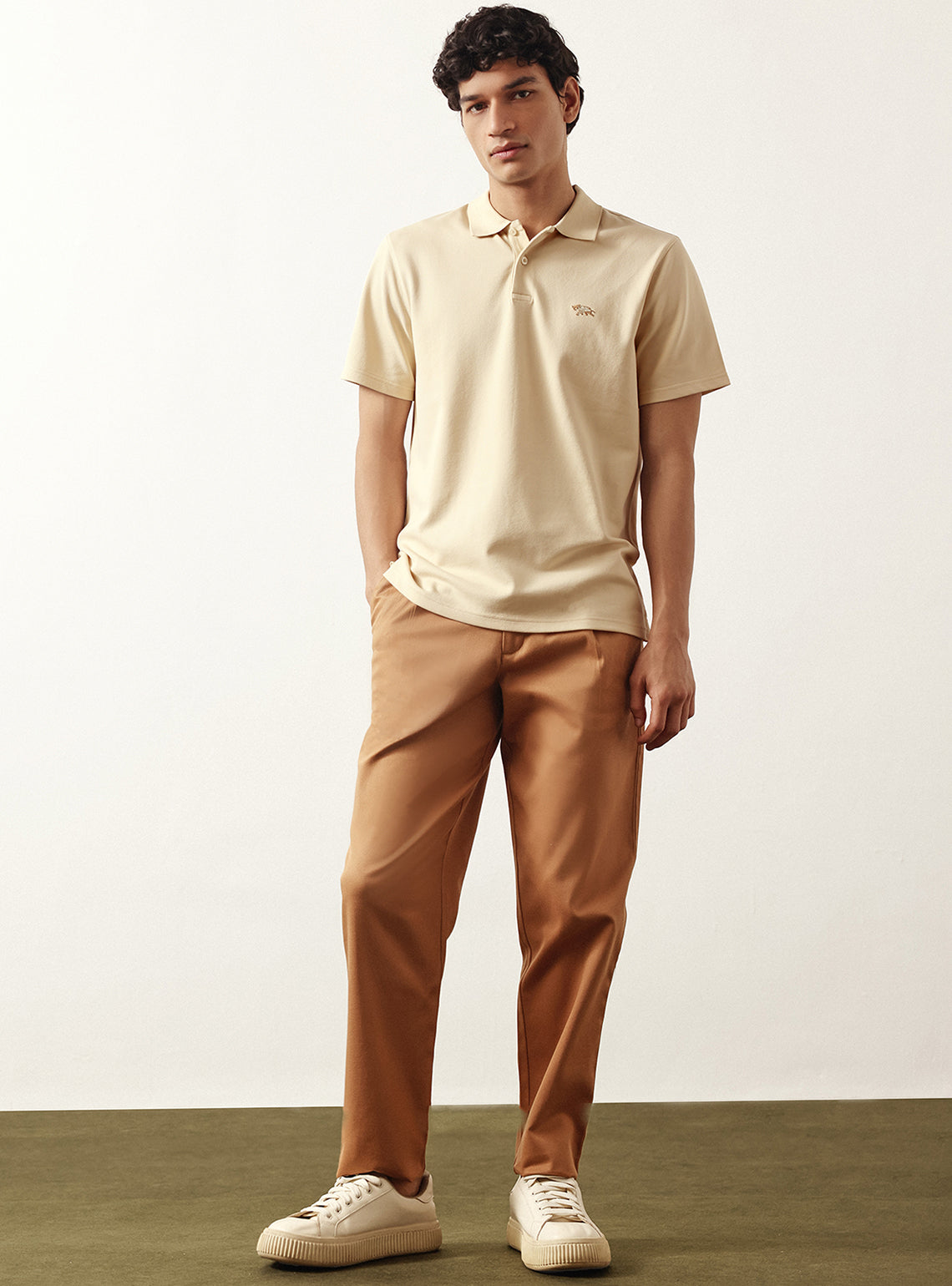 Bison Beige Cotton Stretch Pique Polo