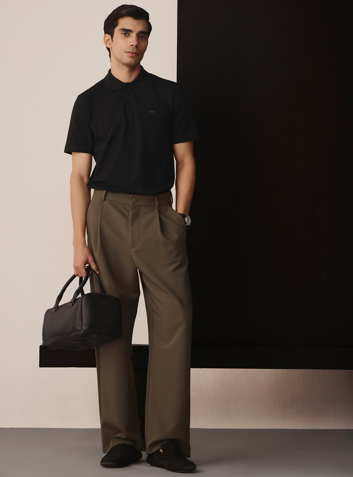 Coal Black Cotton Stretch Polo