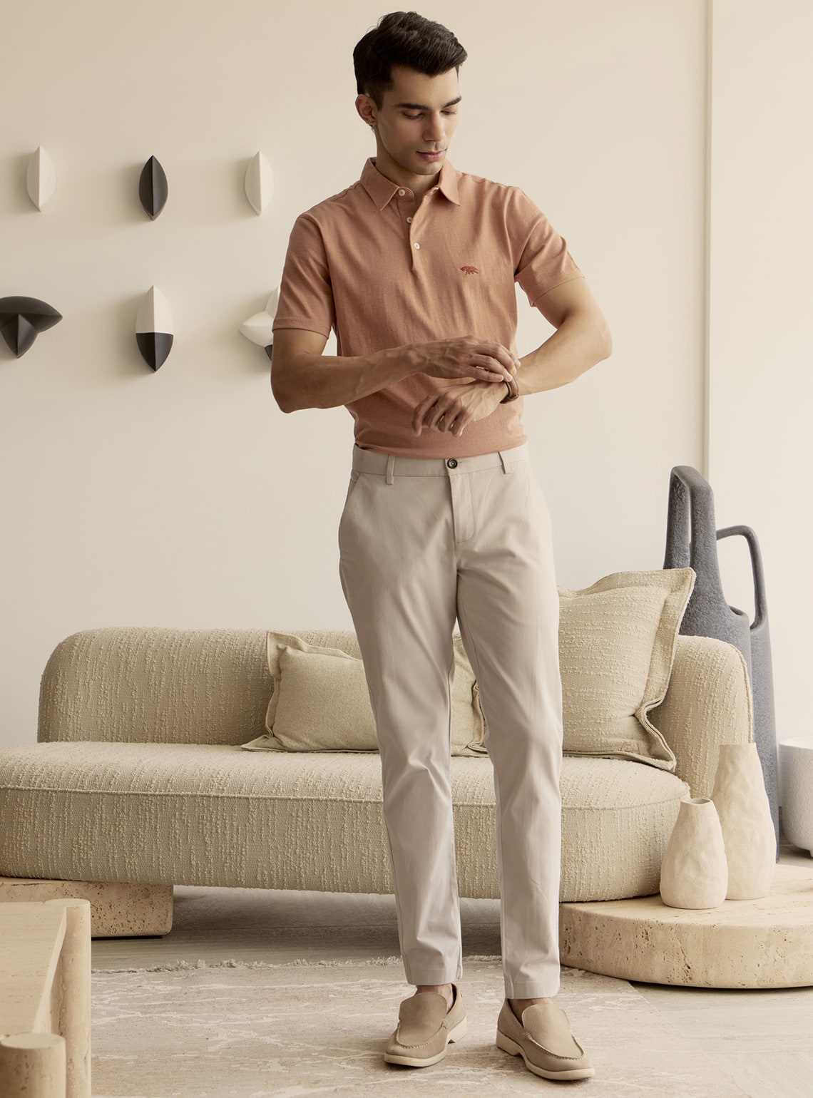 Antique Brown Cotton Melange Polo