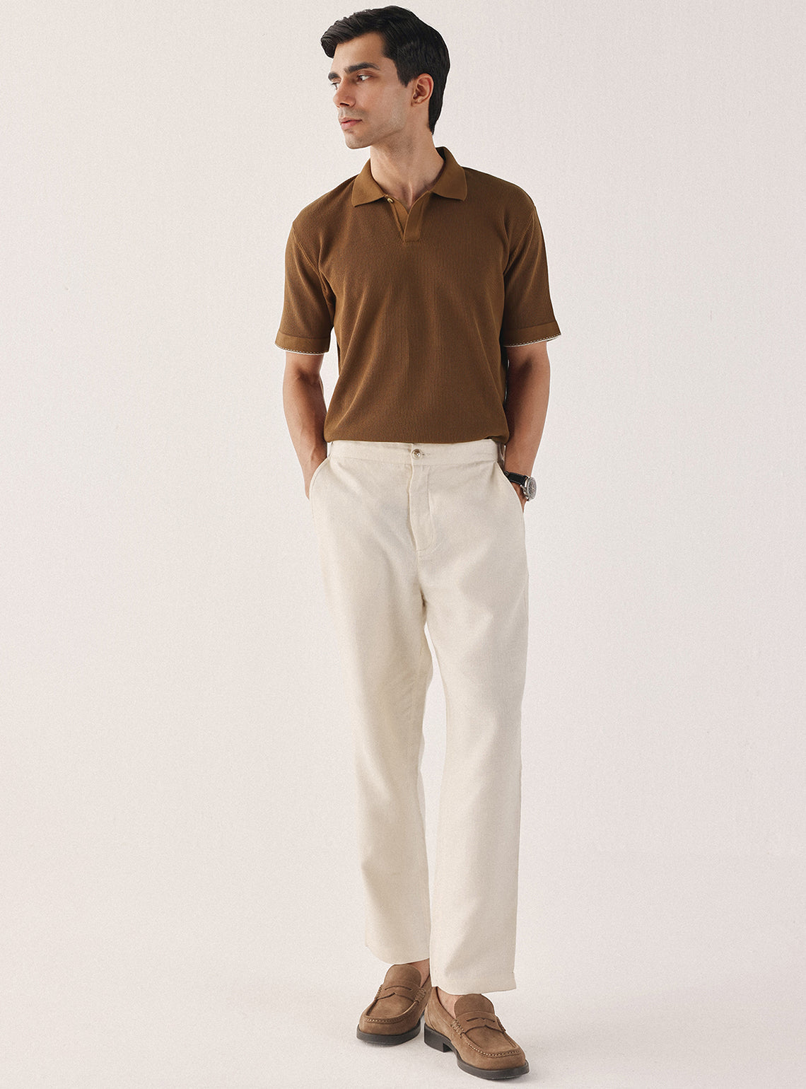 Terra Brown Cotton Textured Polo