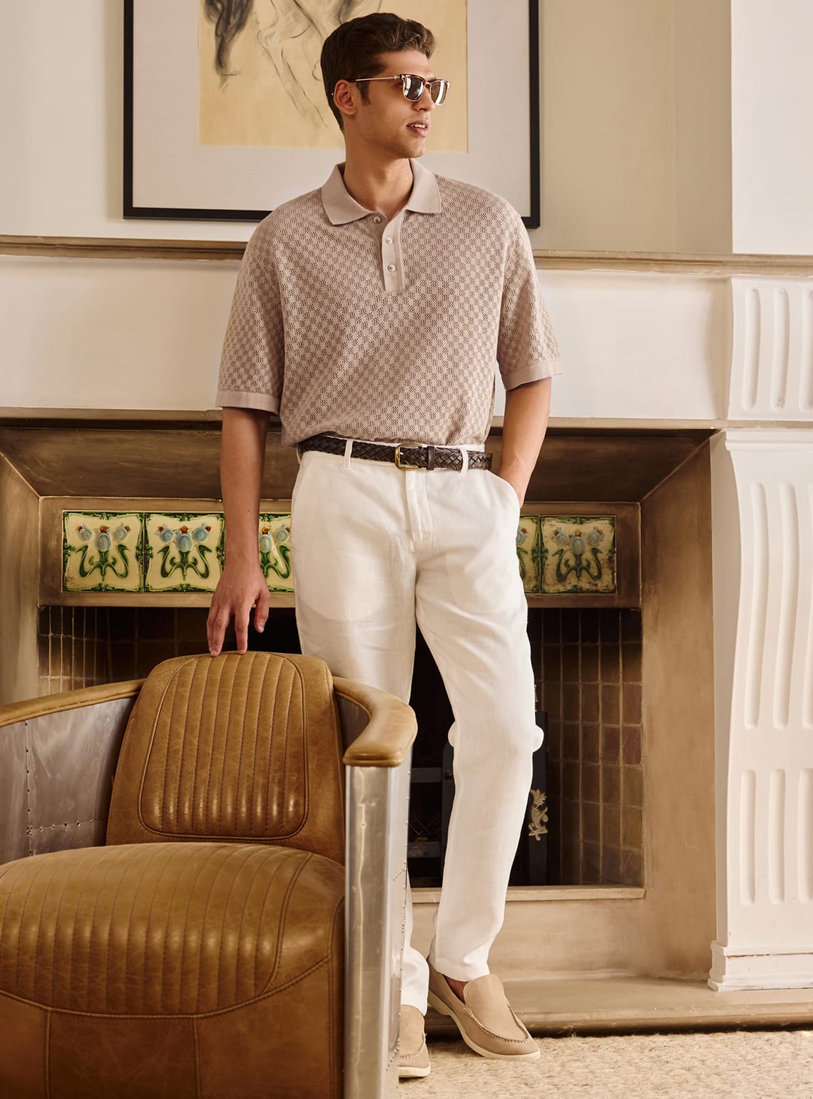 Almond Cotton Pointelle Polo