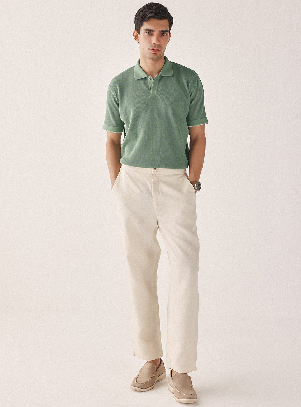 Light Sage Cotton Textured Polo