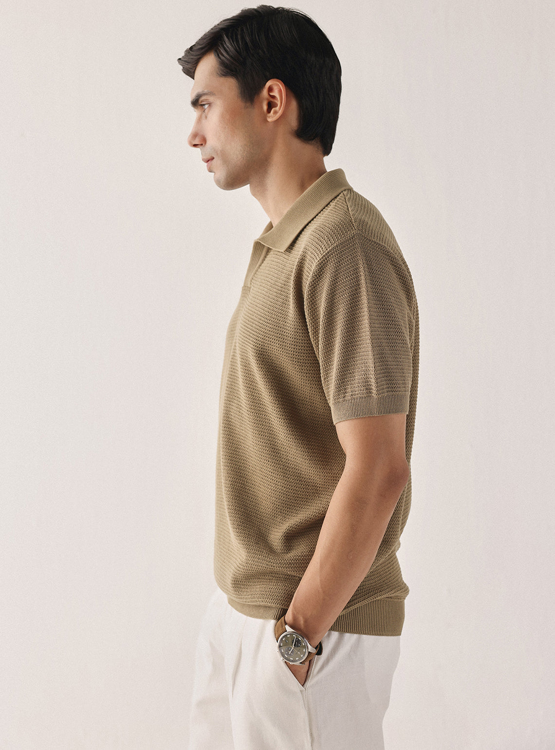 Rich Khaki Cotton Textured Polo