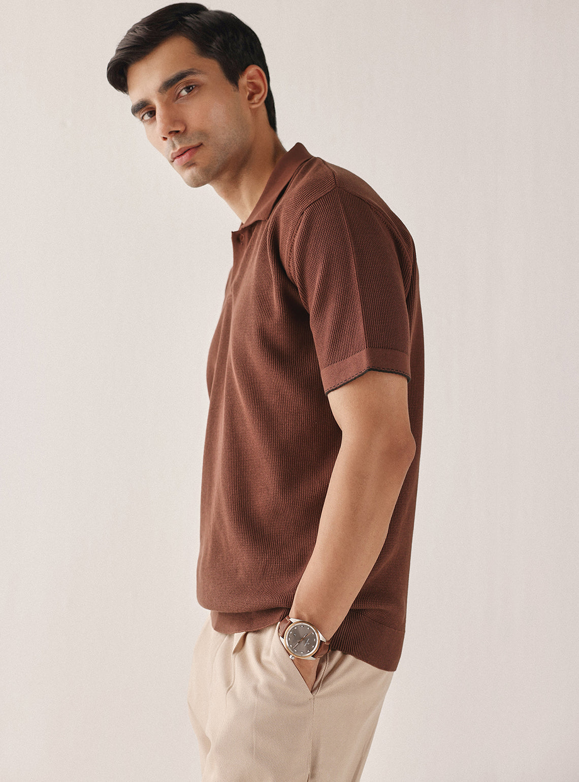 Mocha Rust Cotton Textured Polo