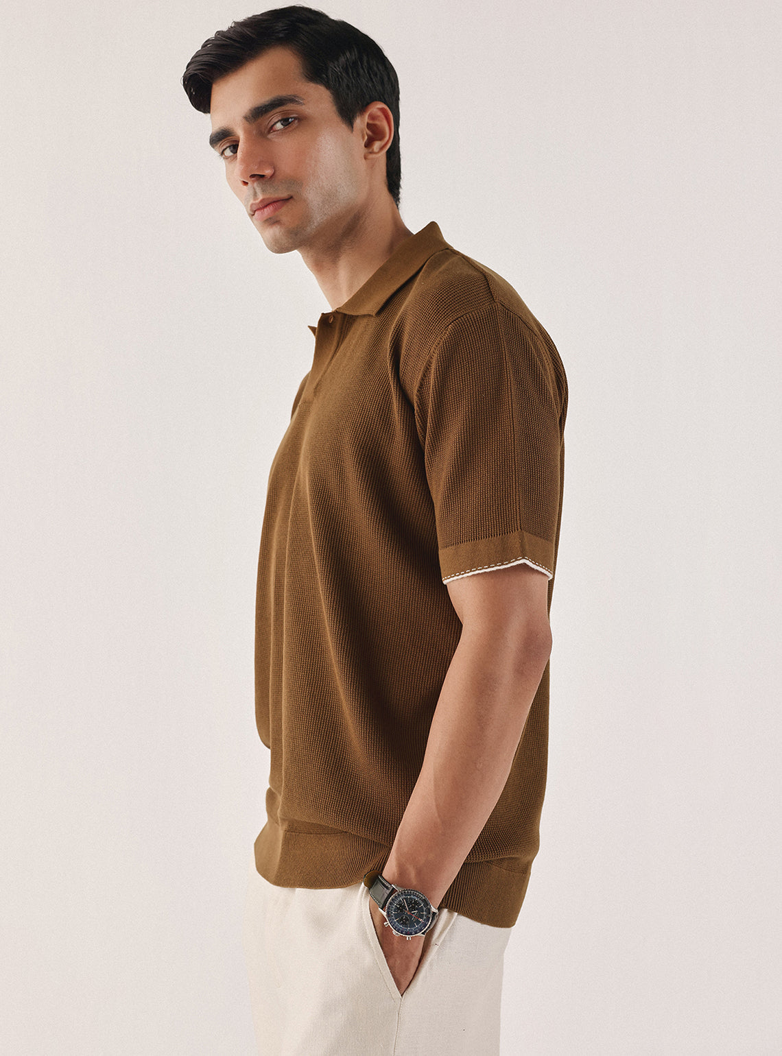 Terra Brown Cotton Textured Polo