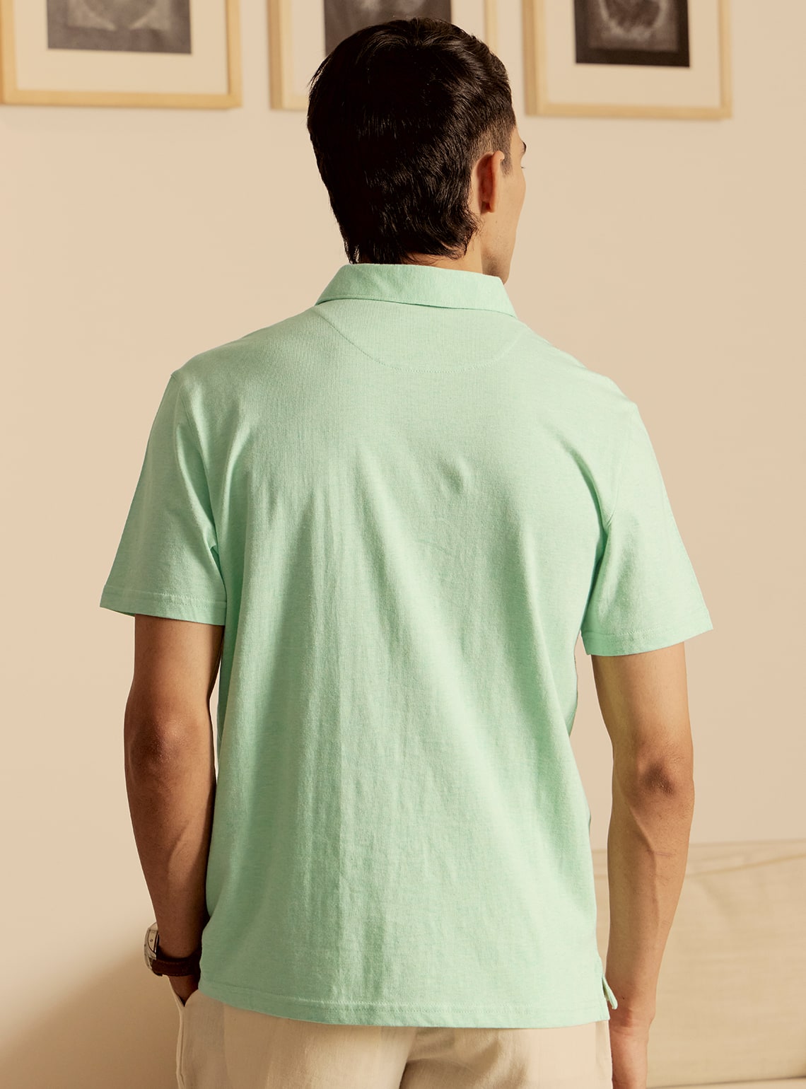 Lunar Green Cotton Melange Polo