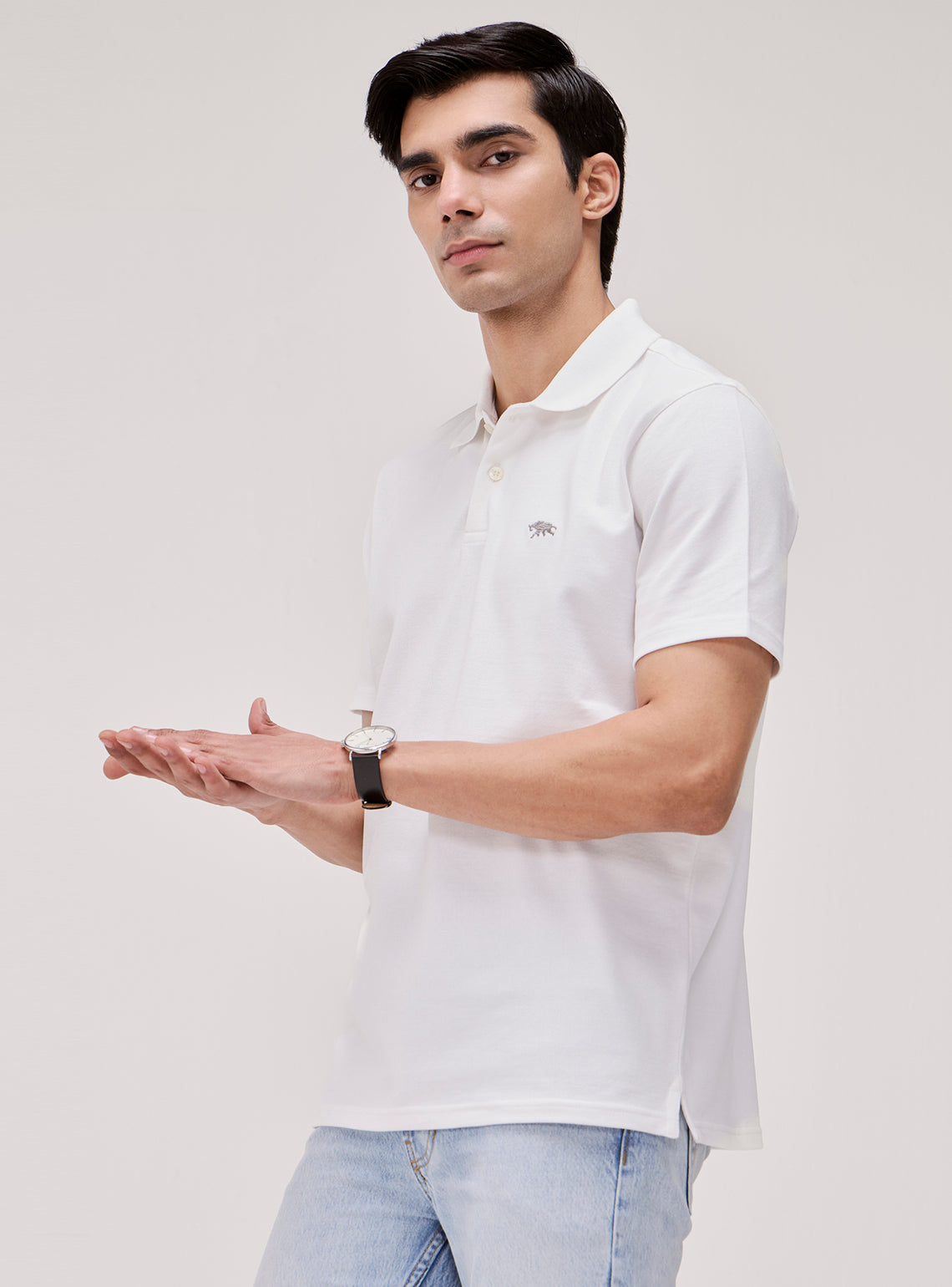 Cloud White Cotton Stretch Polo