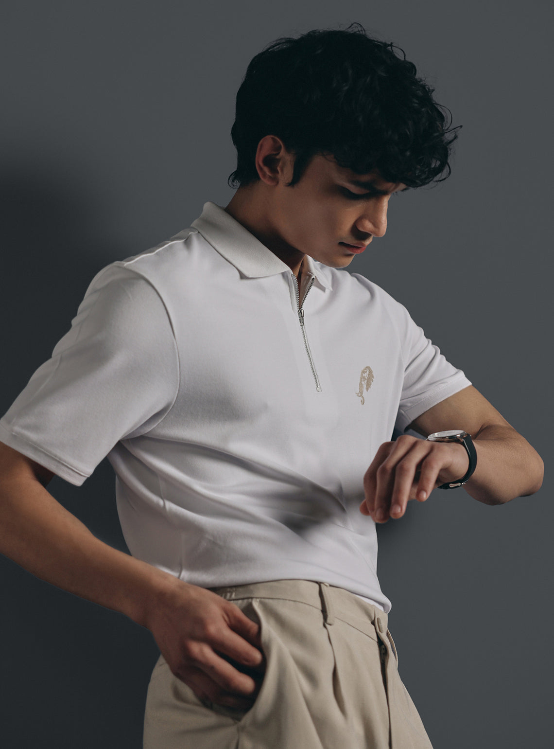 Milk White Cotton Stretch Pique Polo
