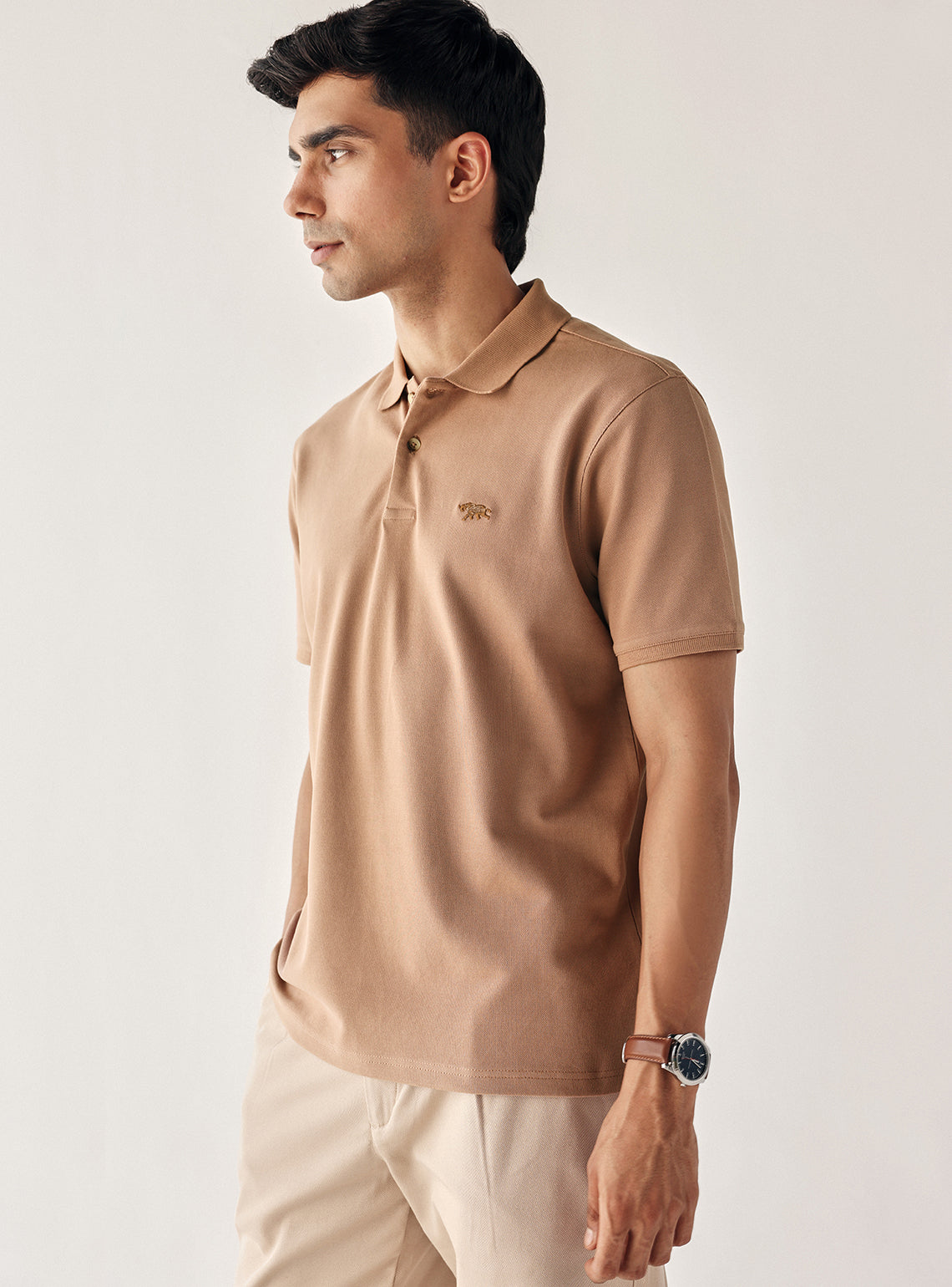 Saddle Brown Cotton Stretch Pique Polo