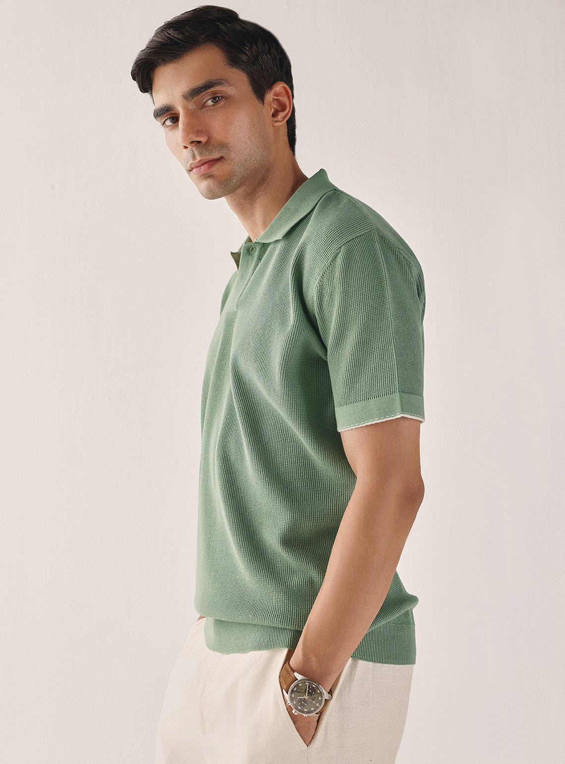 Light Sage Cotton Textured Polo