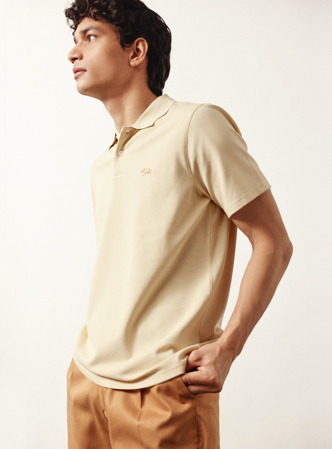 Bison Beige Cotton Stretch Pique Polo