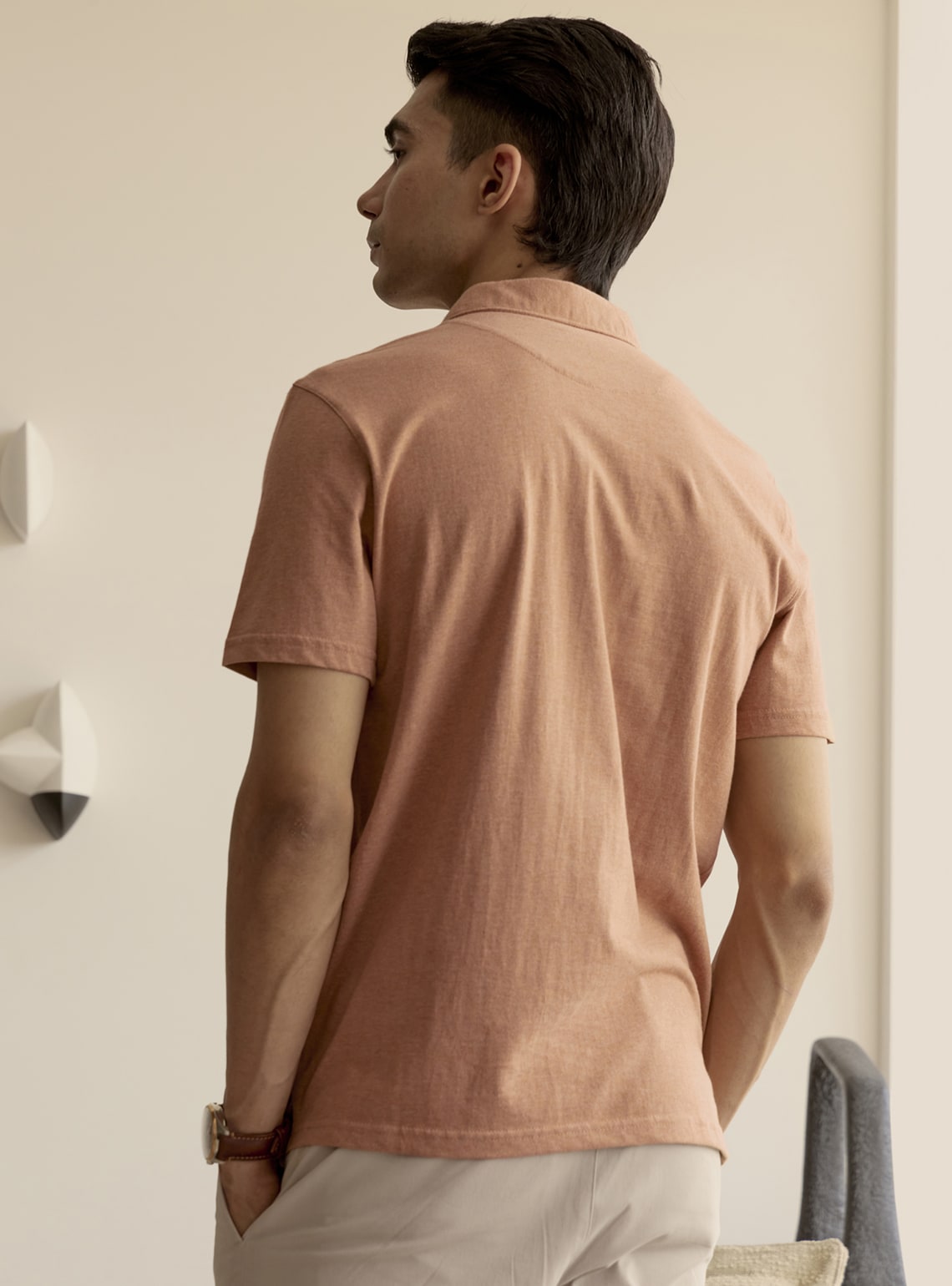Antique Brown Cotton Melange Polo