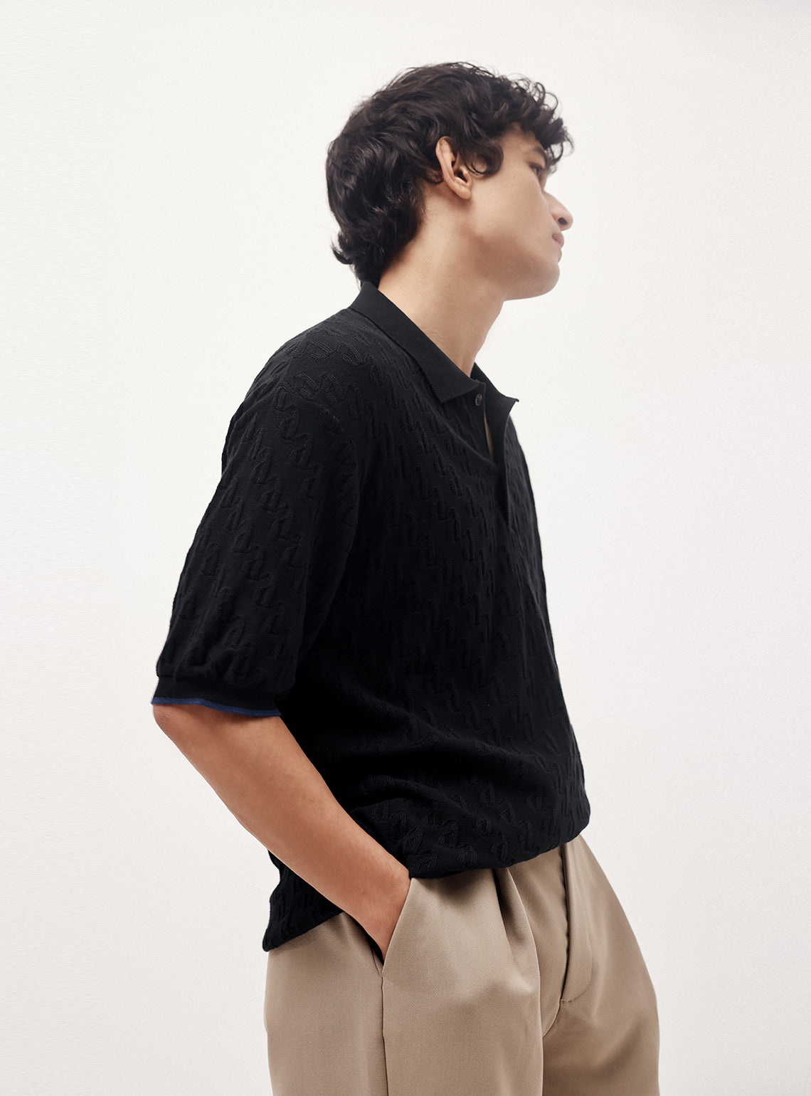 Shark Black Cotton Knit Polo