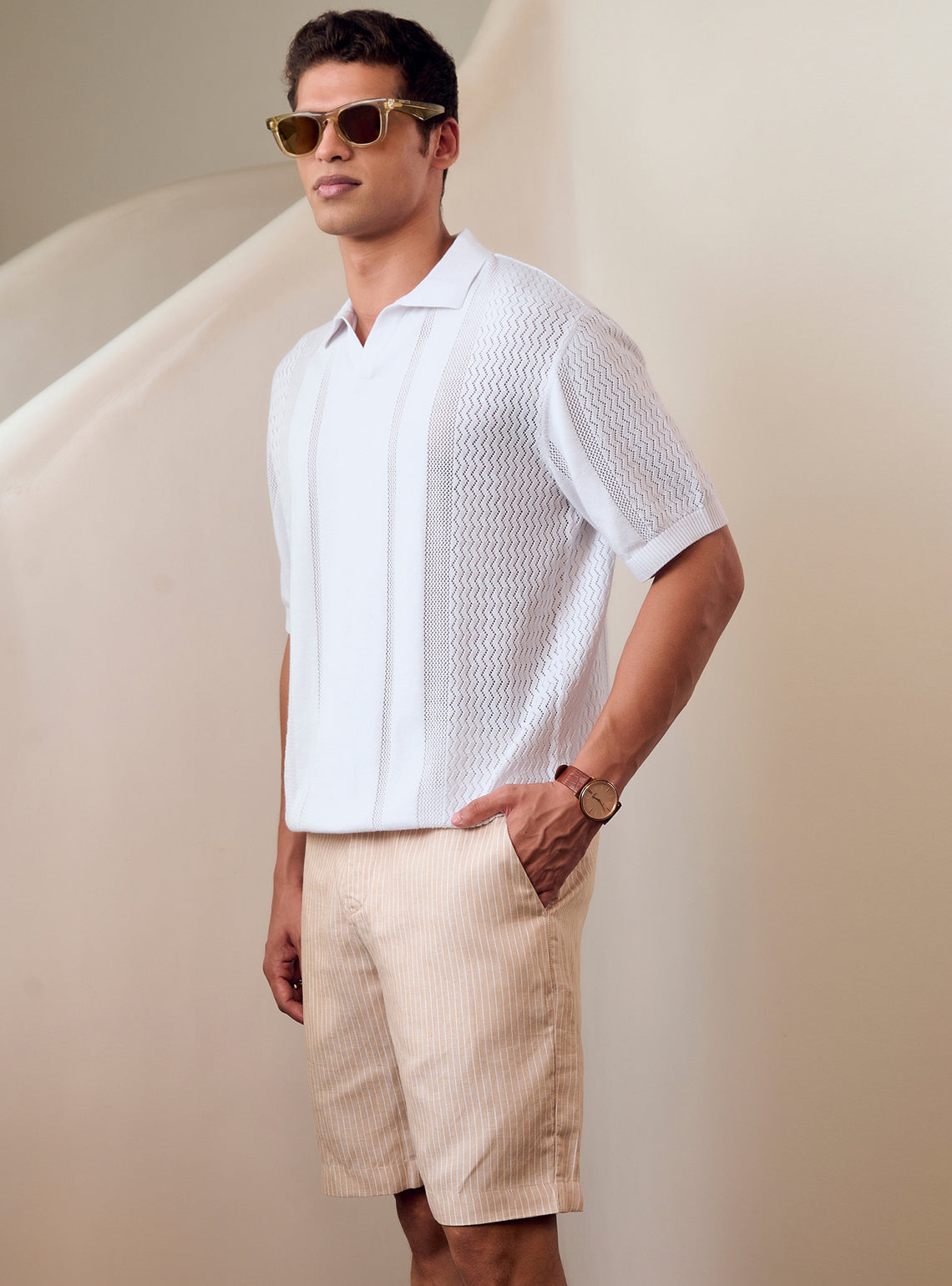 Titan White Cotton Pointelle Polo
