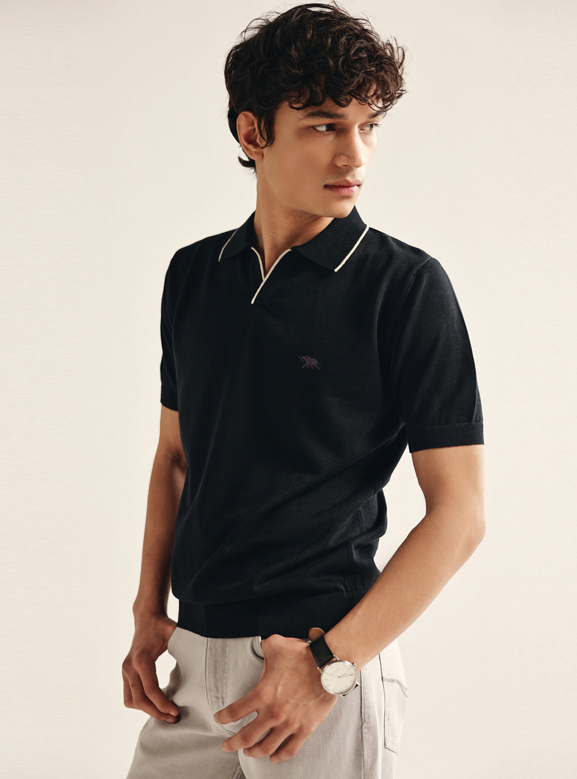 Bespoke Black Cotton Polo