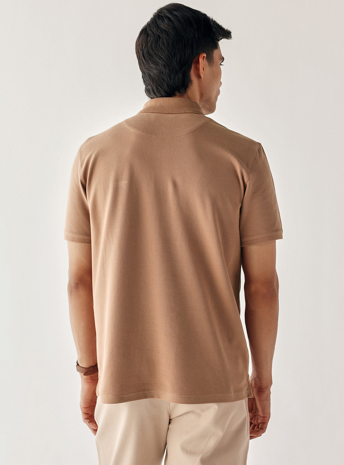 Saddle Brown Cotton Stretch Pique Polo