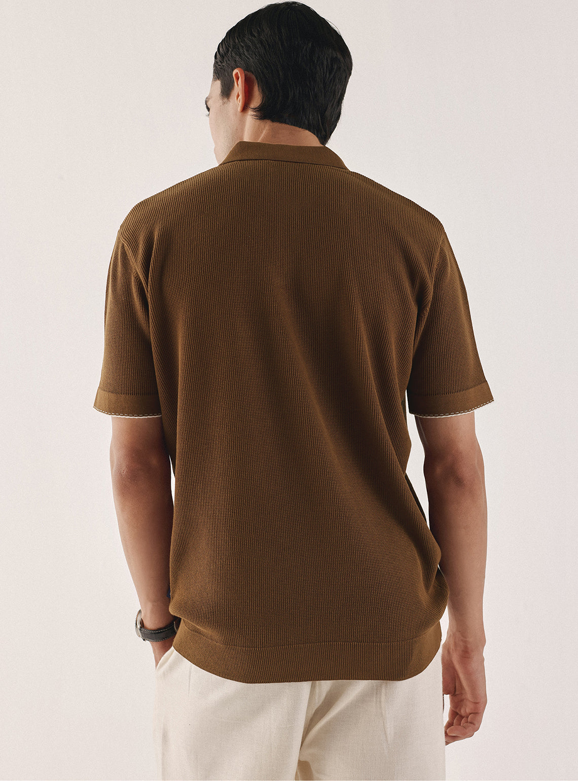 Terra Brown Cotton Textured Polo