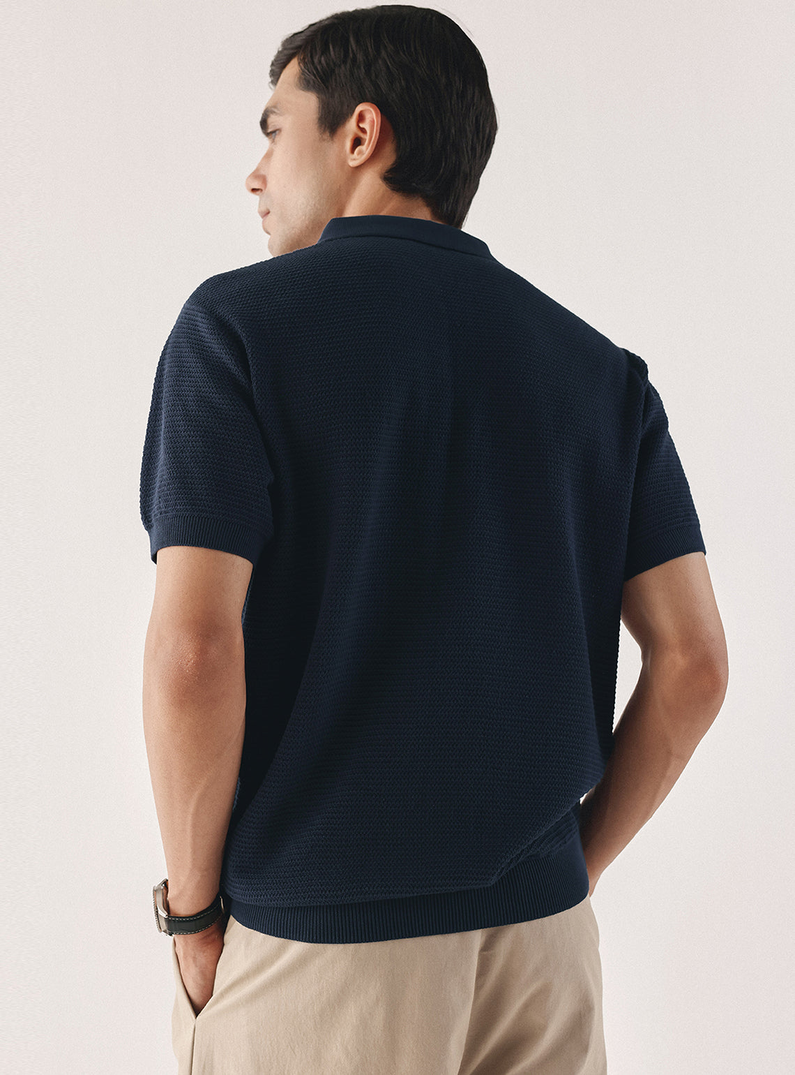 Deep Navy Cotton Textured Polo