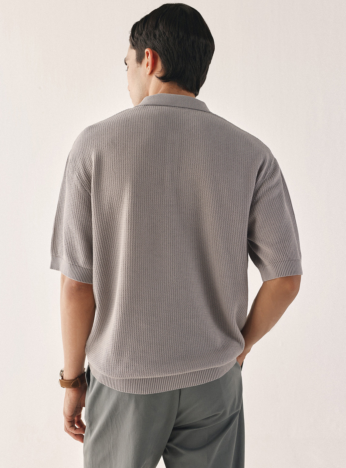Nomad Grey Cotton Textured Polo