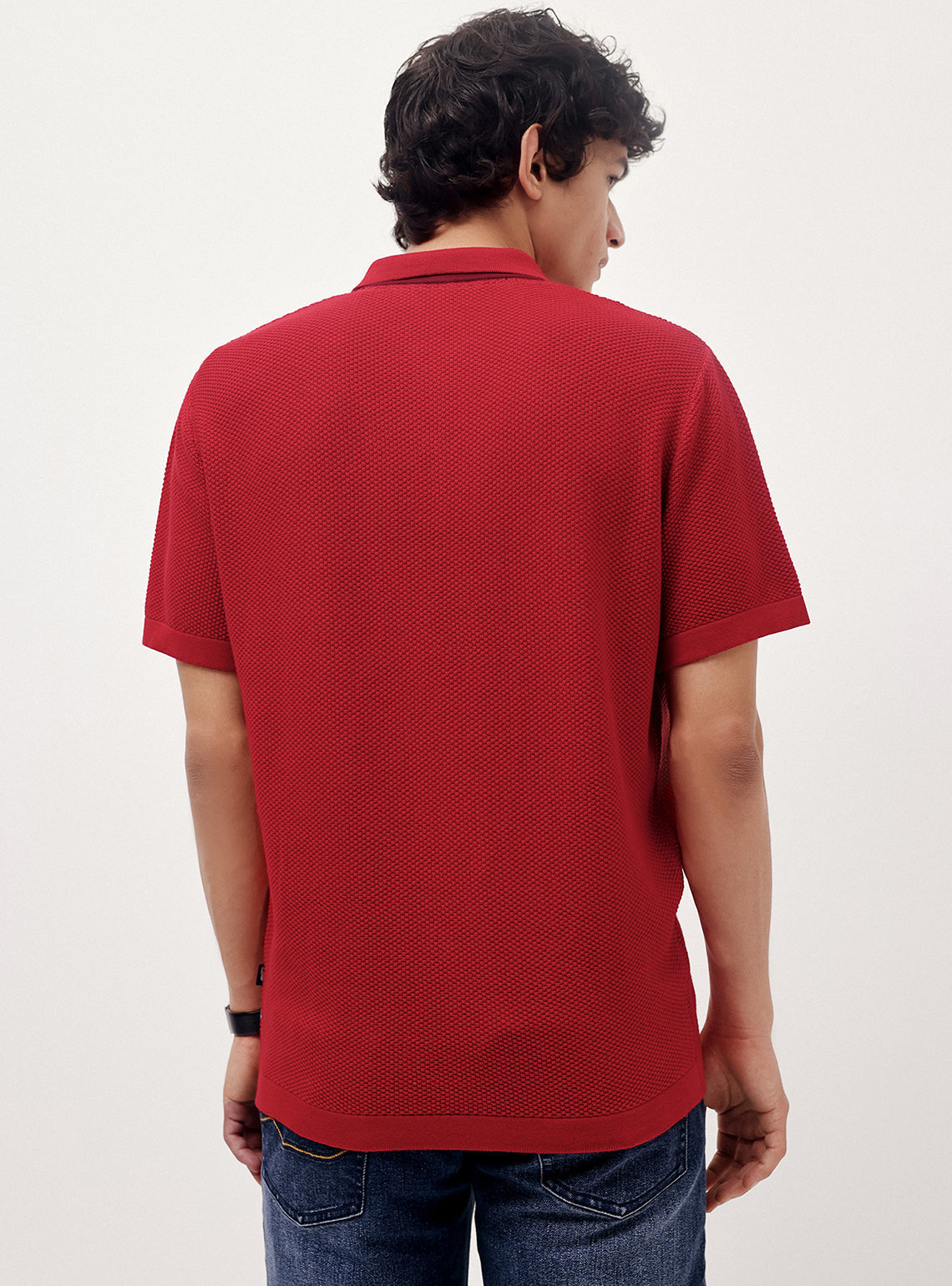 Cinnebar Red Cotton Moss Knit Polo
